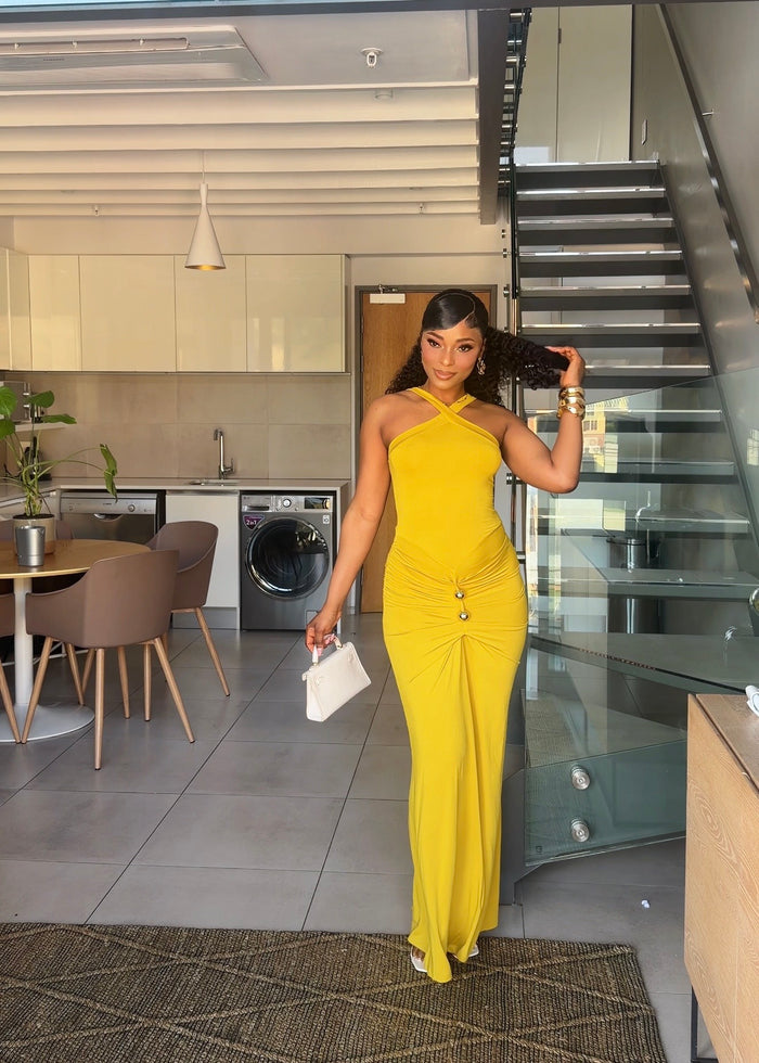 Zariah Olive Ruched Maxi Dress
