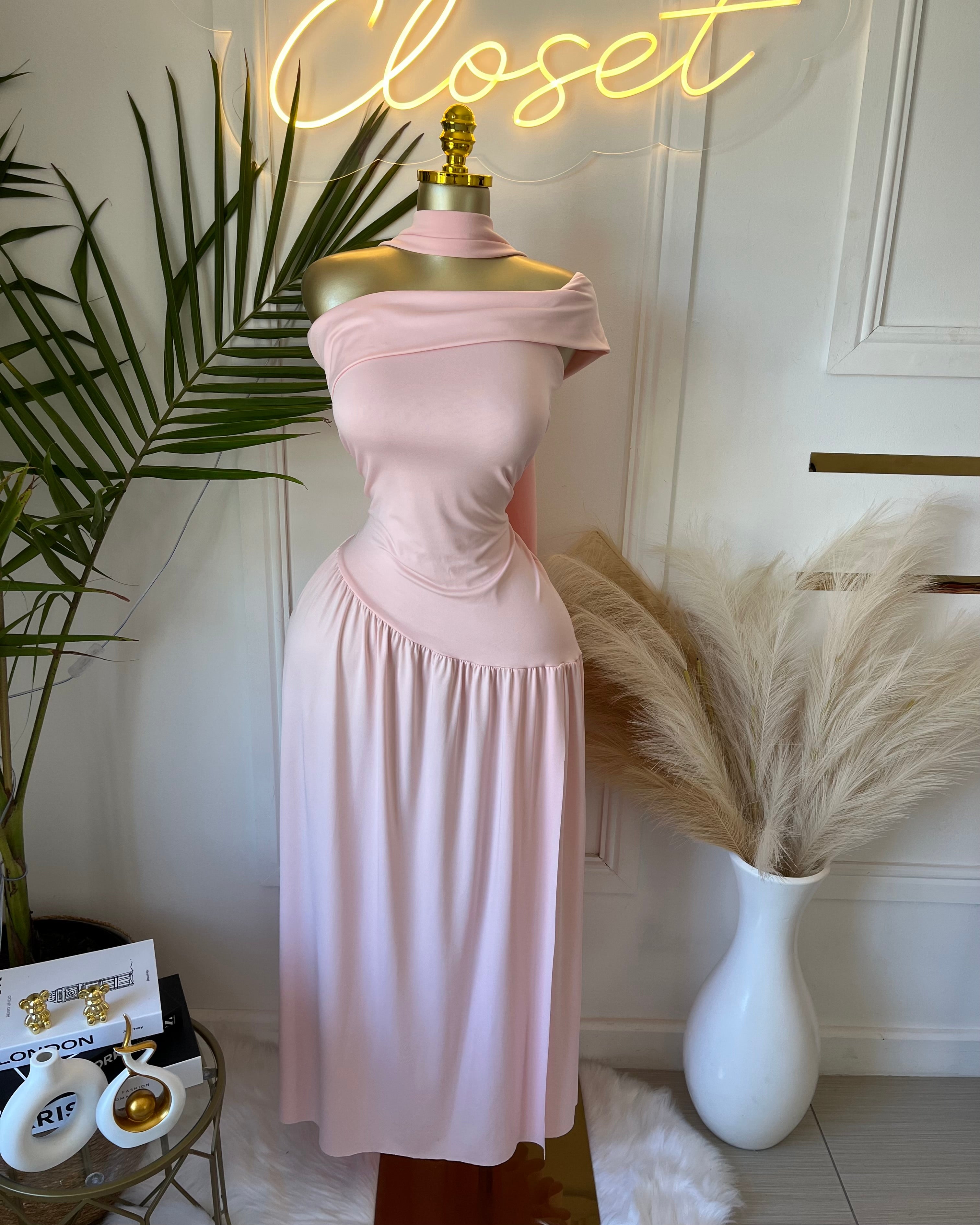 Amara Blush Off-Shoulder Maxi Dress