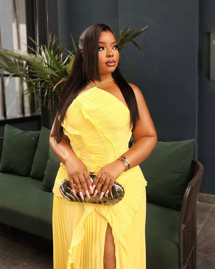 Davia Pleated Maxi Dress Yellow