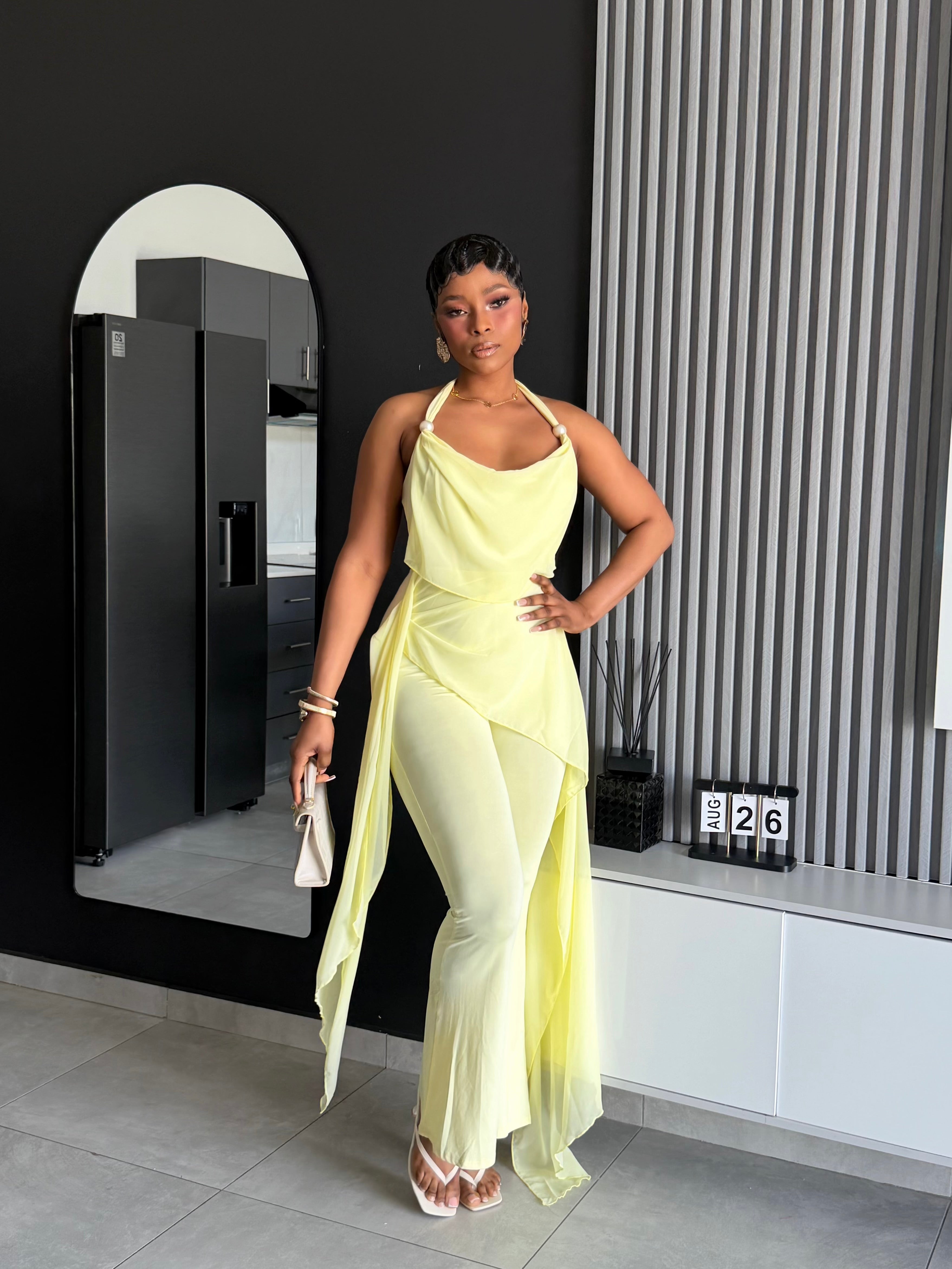 Amy Draped Wide Leg Jumpsuit Yellow