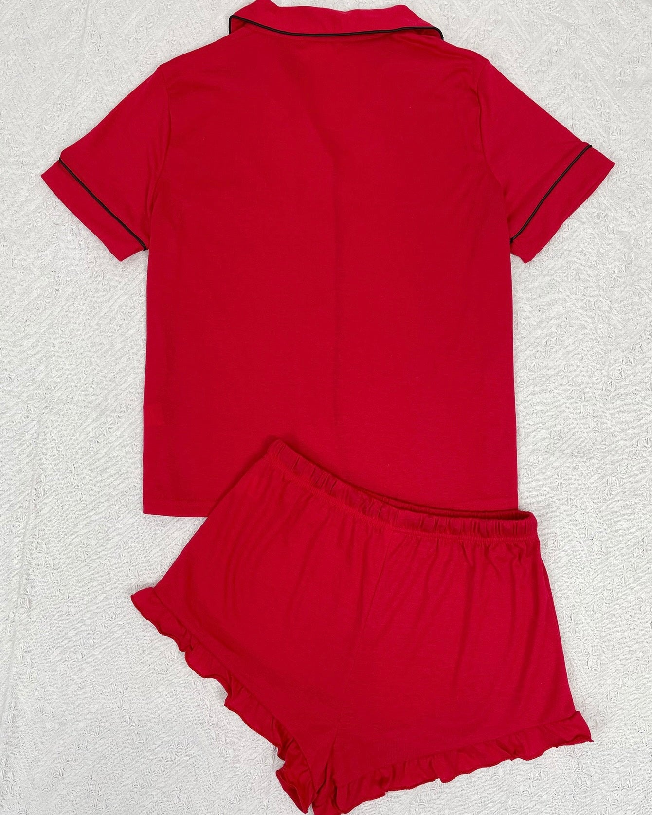 I Love Me Black Pajama Shorts Set Red