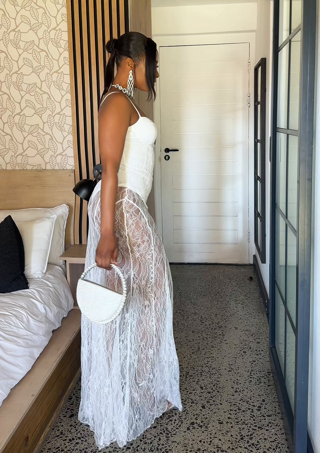 Vienna Sheer Lace Corset Maxi Dress White
