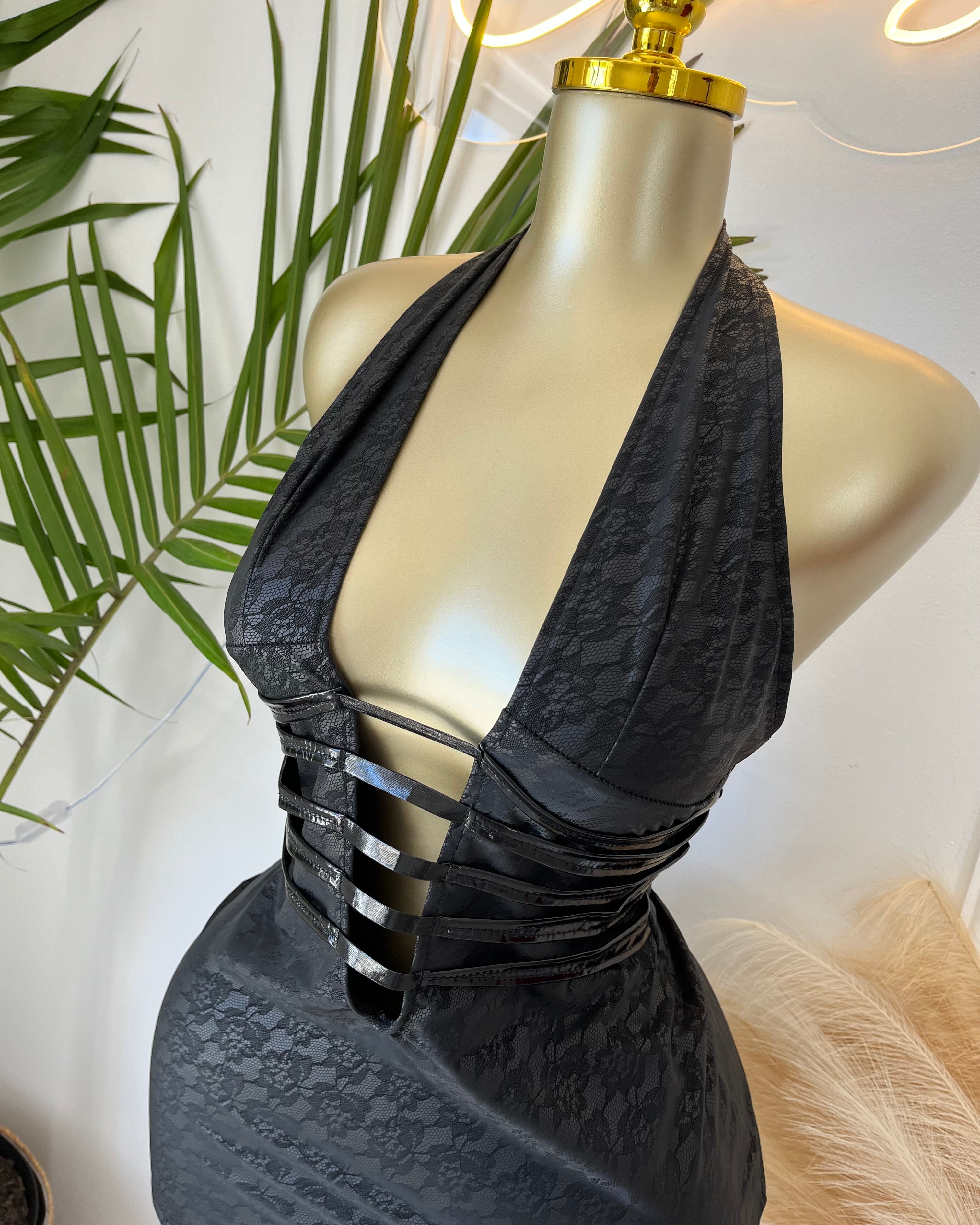 Obsession Black Lace-Up Mini Dress