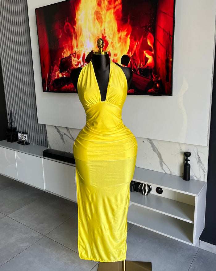 Sylvette Plunge Halter Maxi Gown