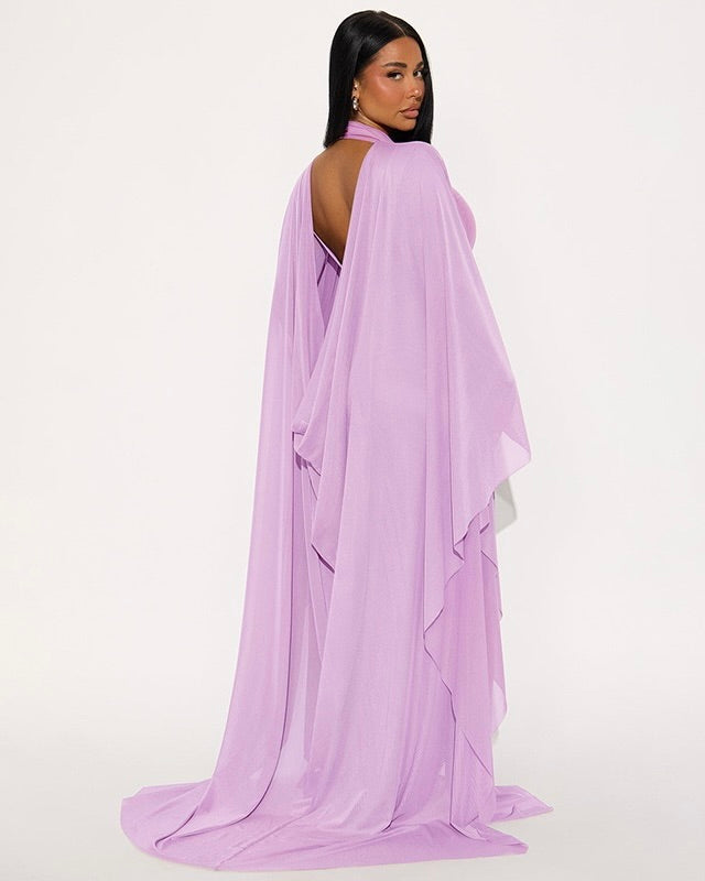 Noire Draped Sleeve Maxi Dress Purple