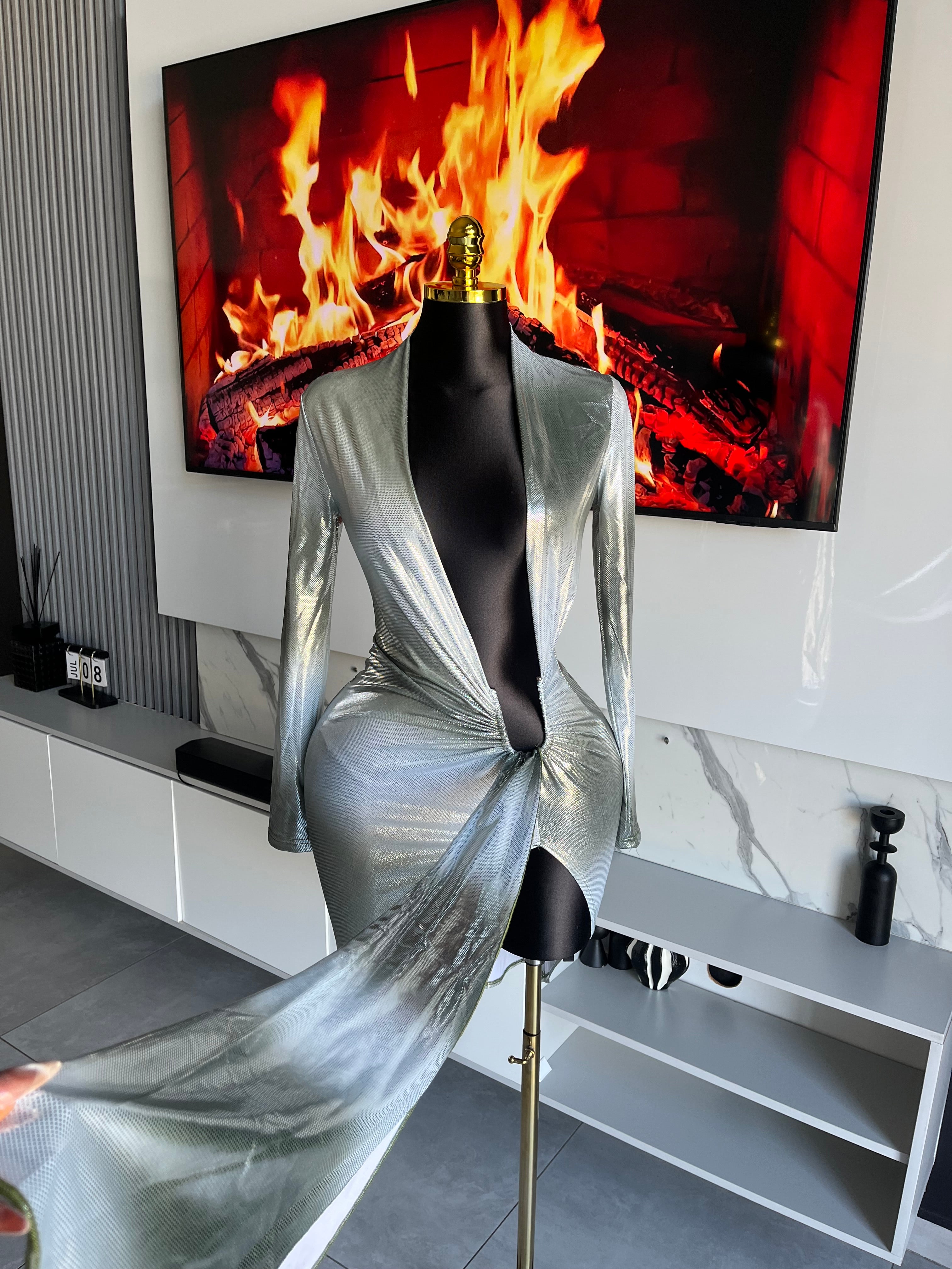 Solenne Satin Wrap Plunge Dress