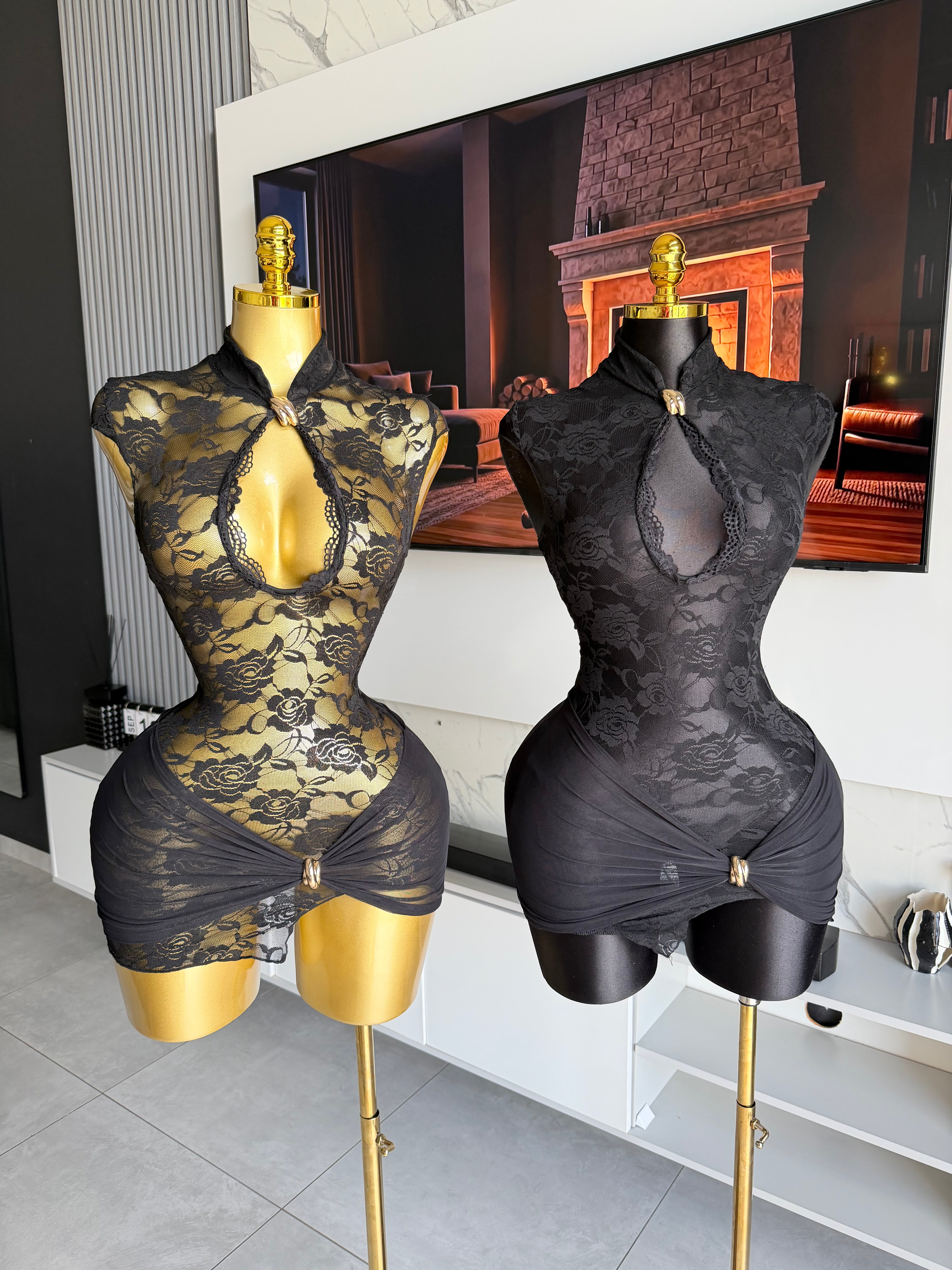 Phoebe Black Lace Halter Mini Dress
