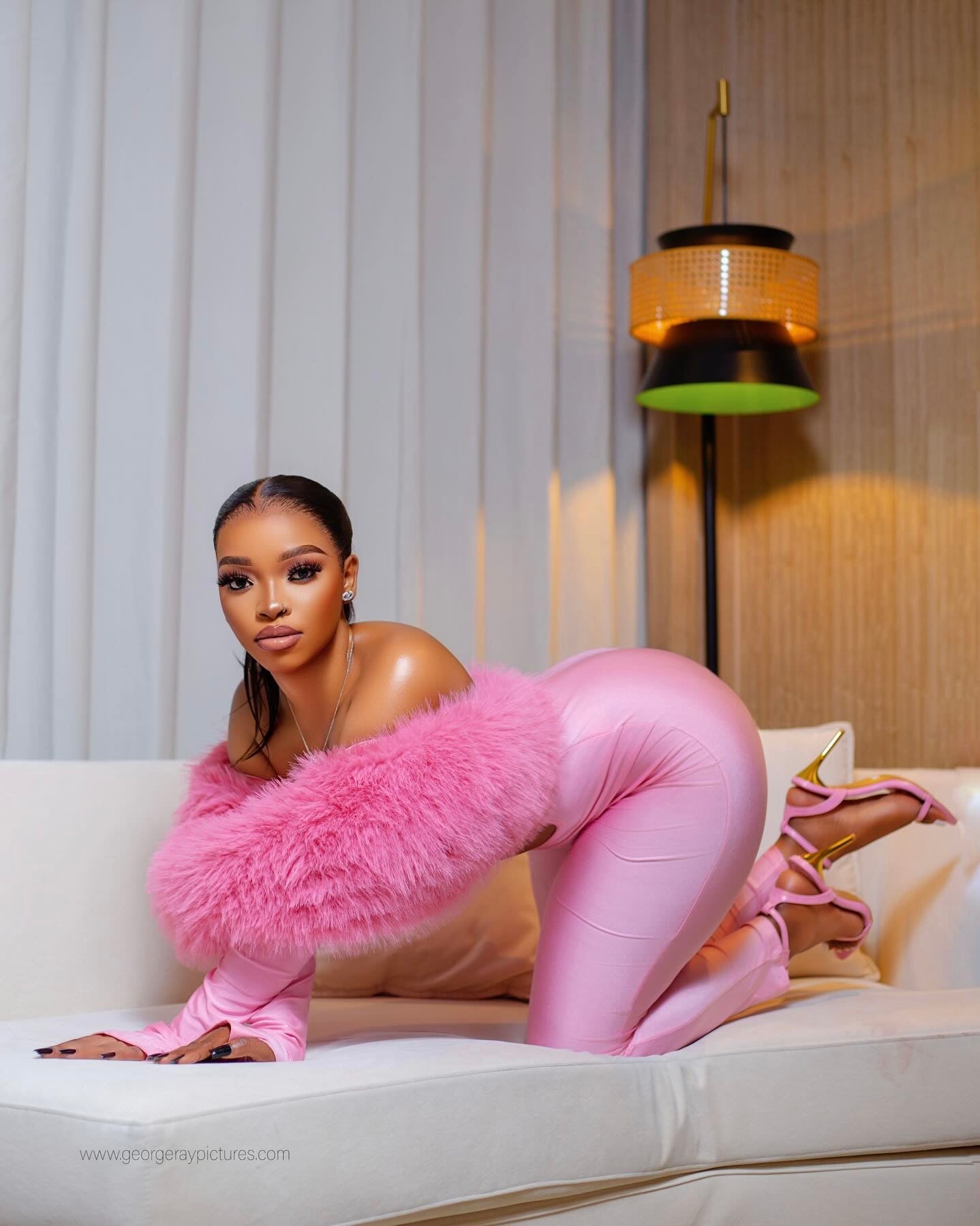 Really Pink Feather Trim Jumpsuit