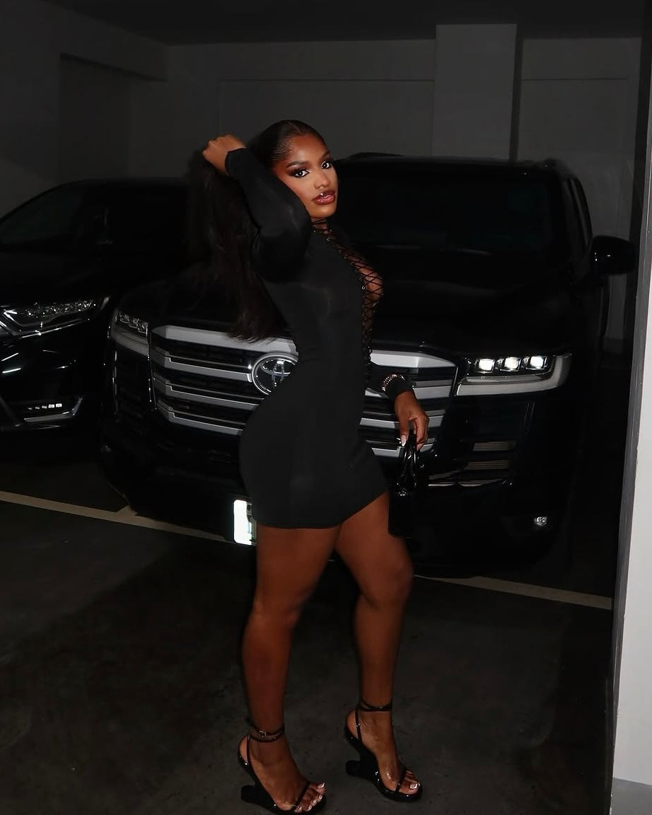 Erina Lace-Up Plunge Mini Dress