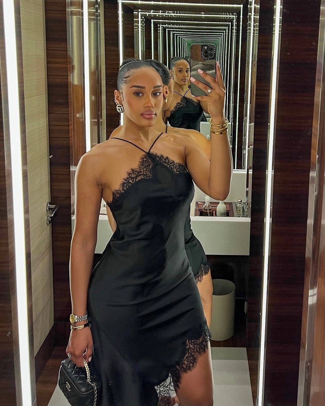 Odessa Satin Lace Mini Dress