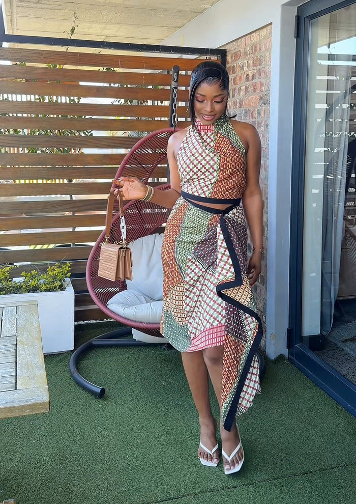 Kaya Patchwork Halter Wrap Skirt Set