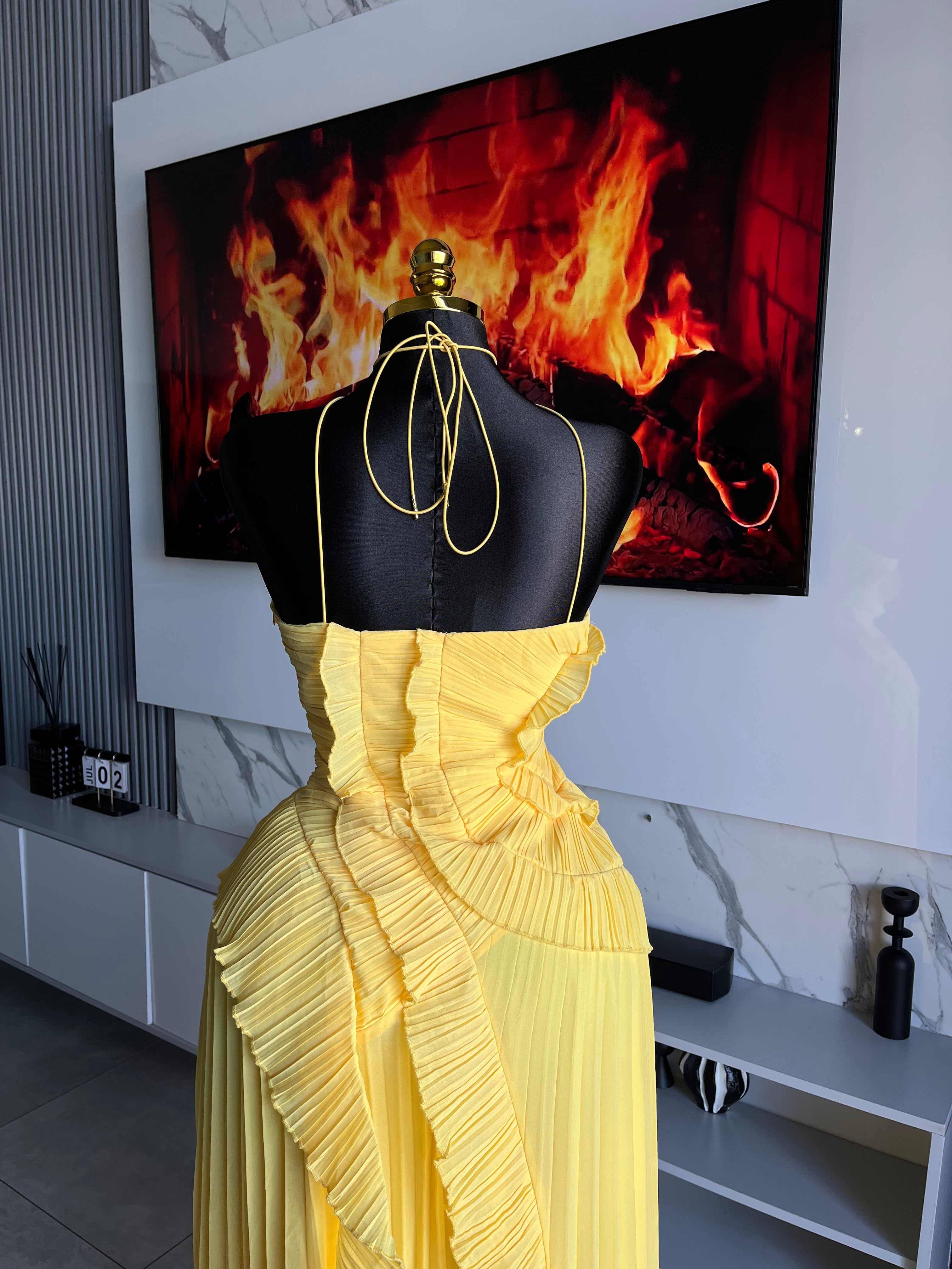 Davia Pleated Maxi Dress Yellow