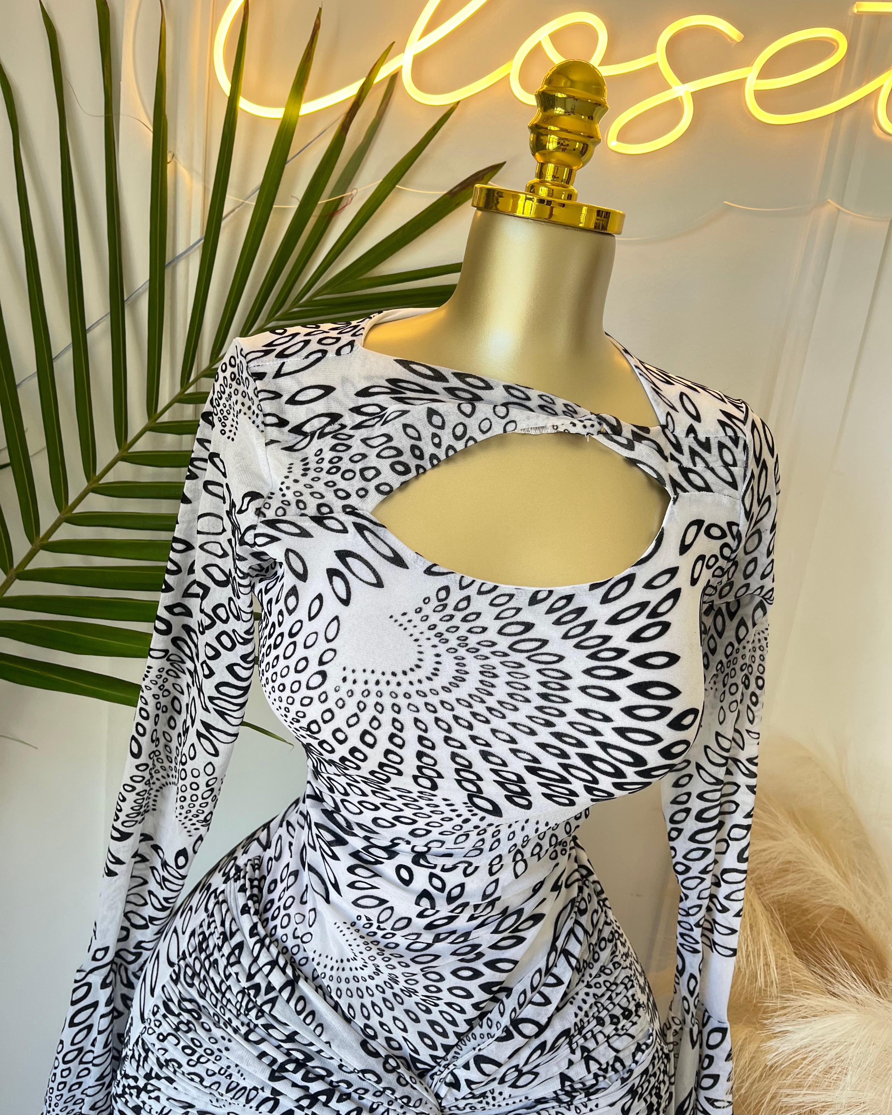 Zelara Mesh Print Cut-Out Maxi Dress