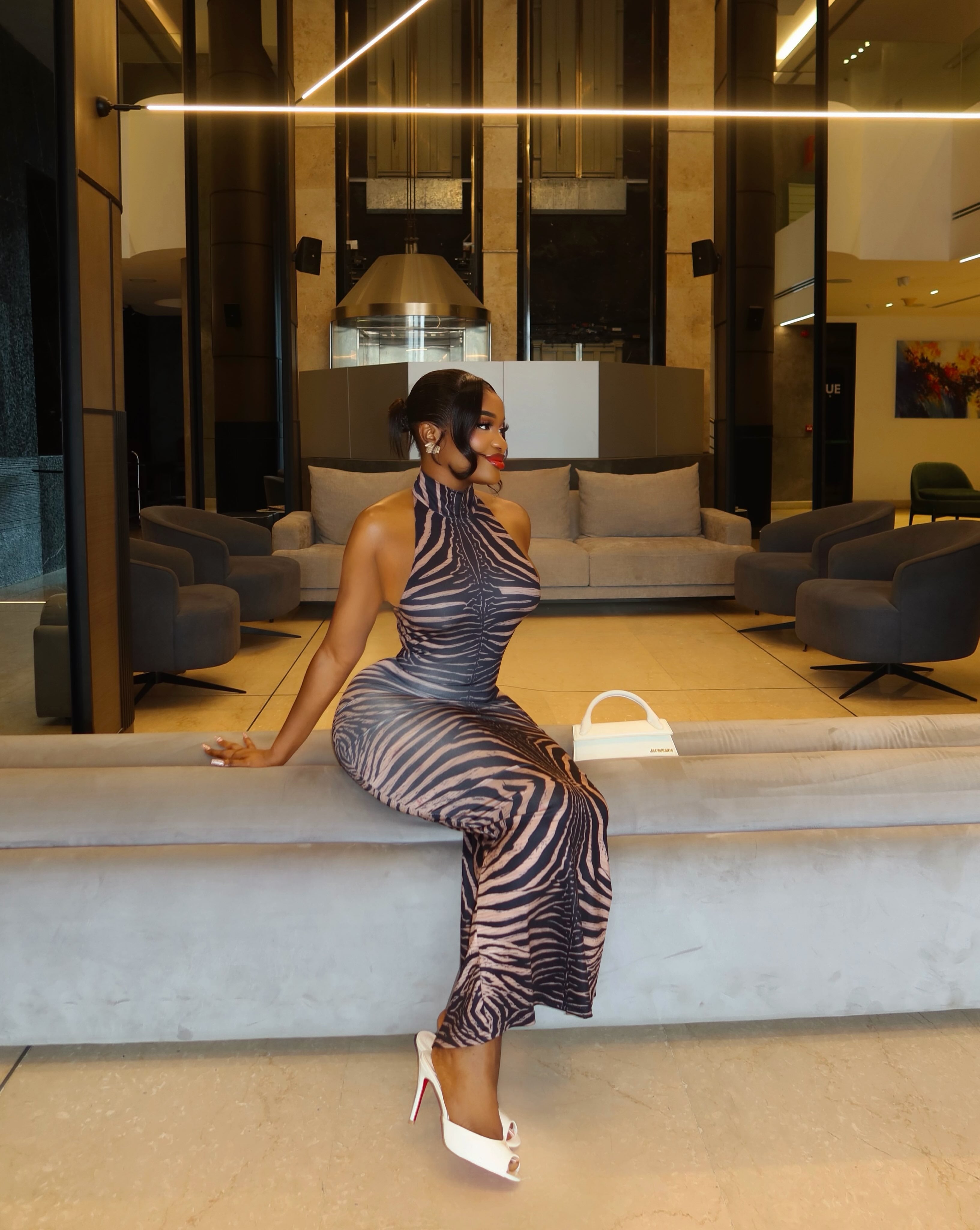 Saskia Zebra Halter Maxi Dress