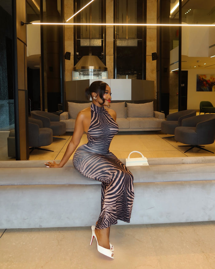 Saskia Zebra Halter Maxi Dress