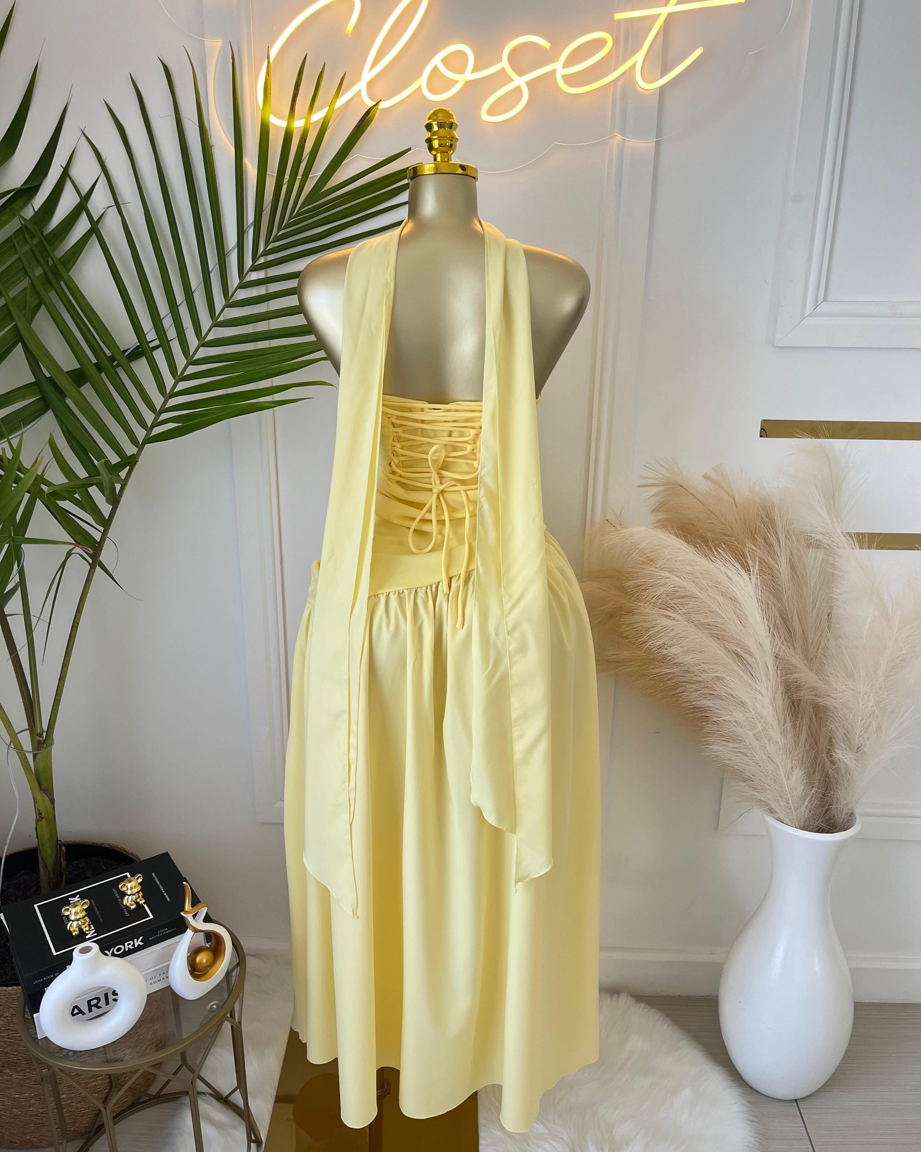 Amara Draped Elegance Gown yellow