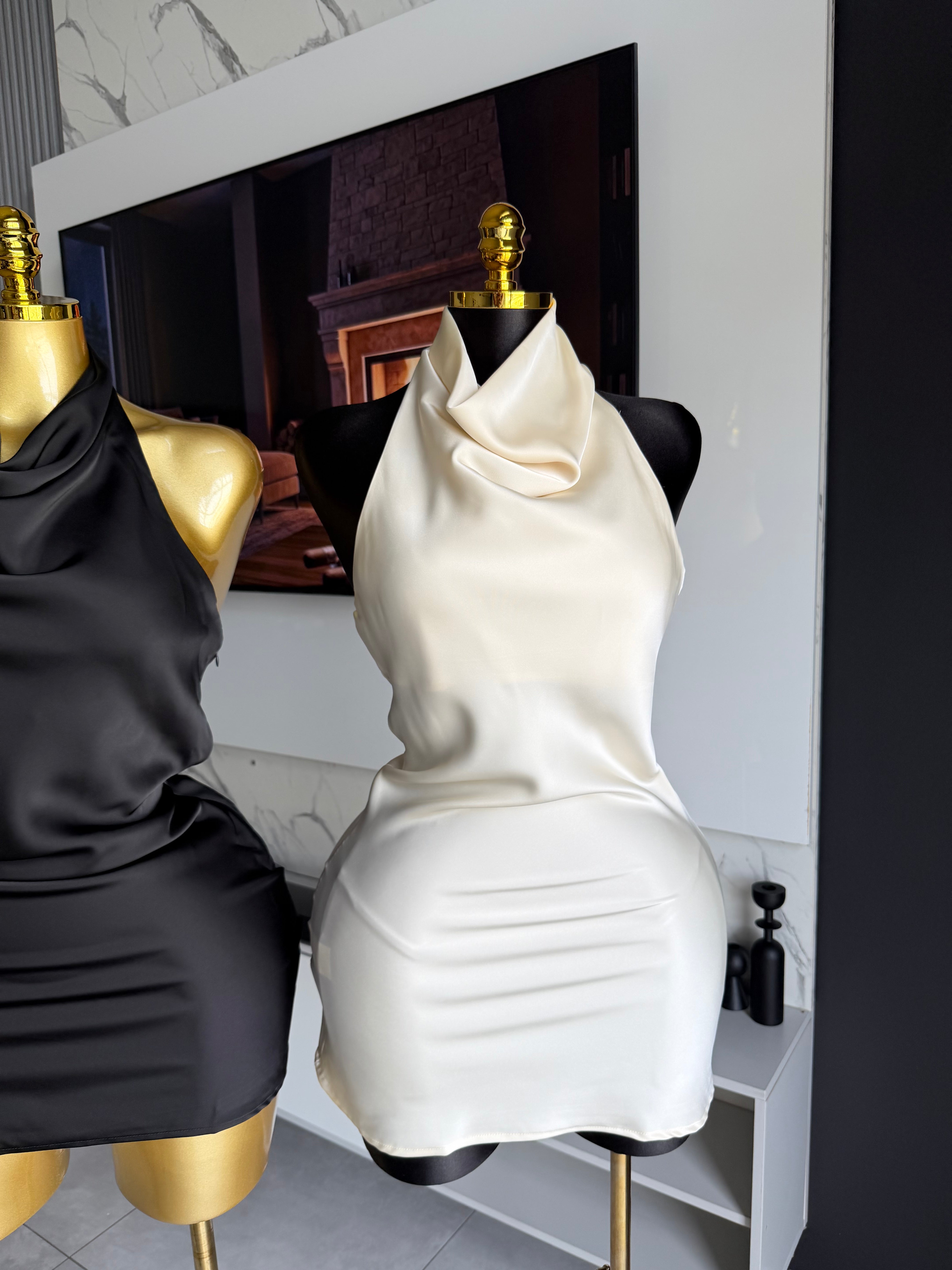 Amaya Satin Halter Mini Dress