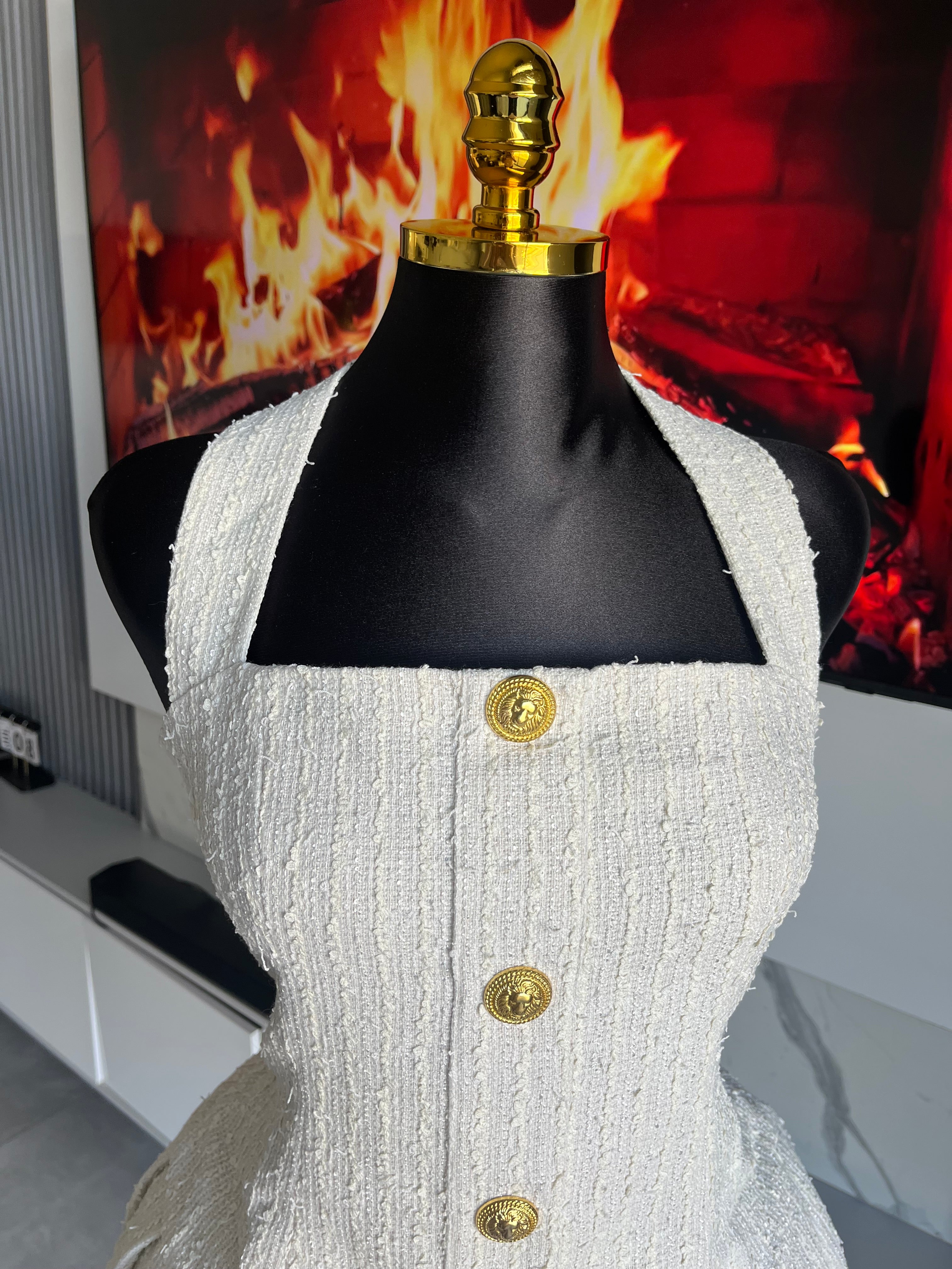Cece Gold Button Halter Mini Dress