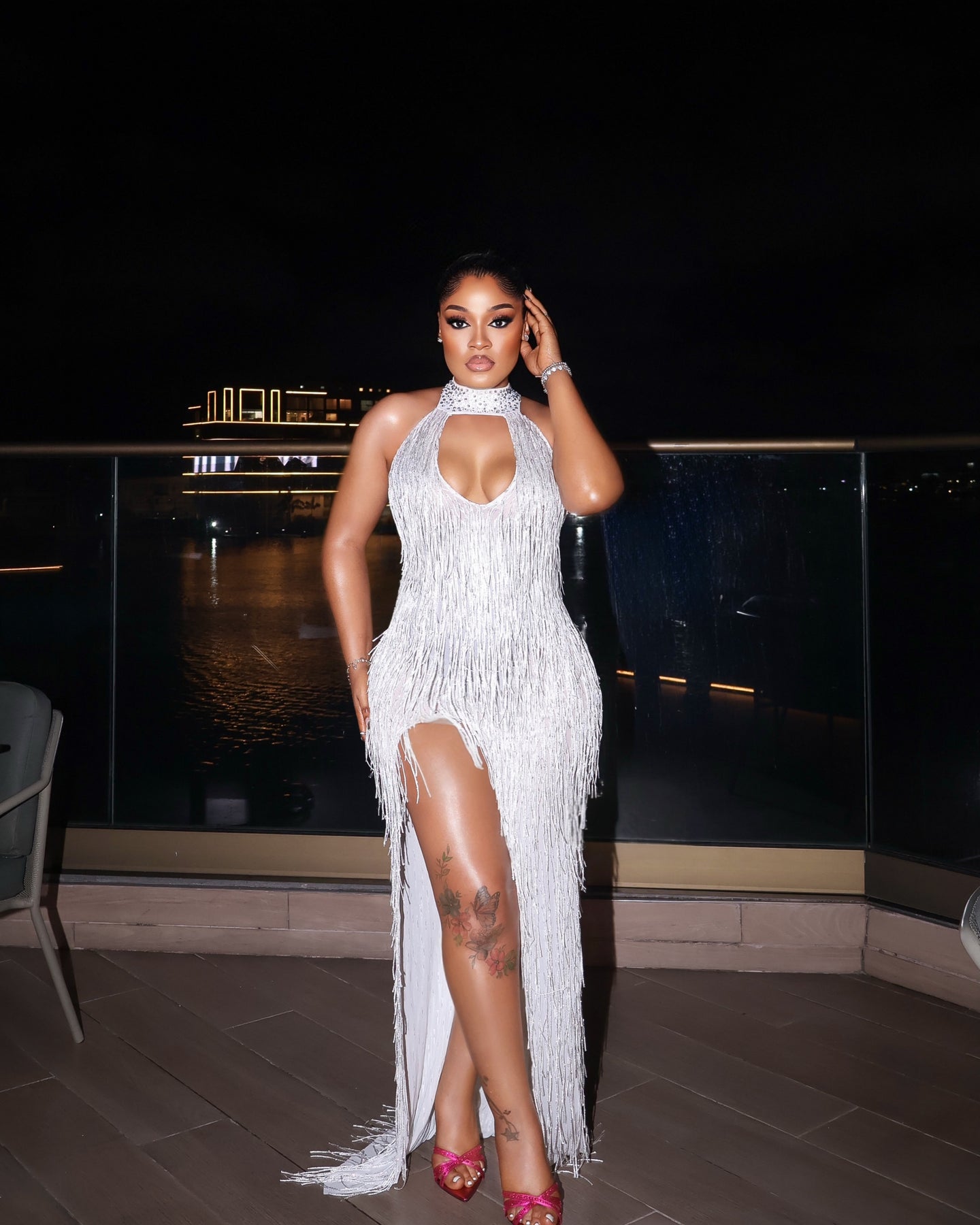 Halo Beaded Fringe Dress Silver
