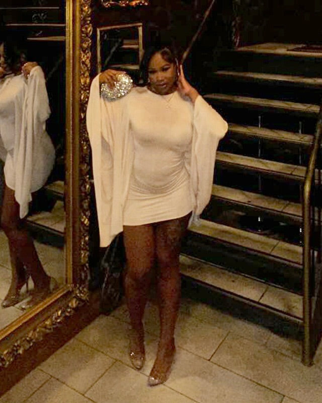 Happiness Ruched Batwing Sleeve Mini Dress