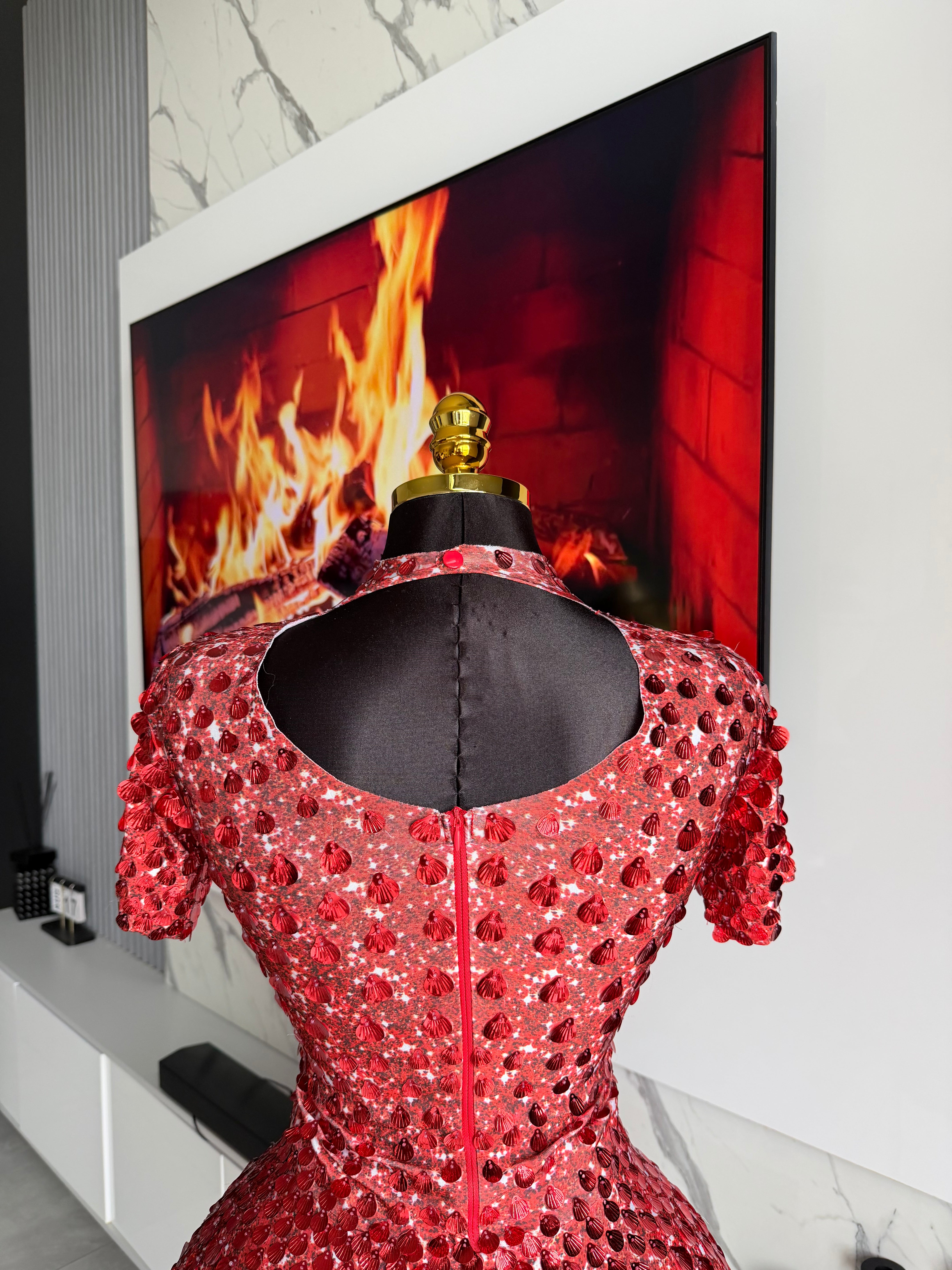 Godiva Mirror Embellished Mini Dress Red