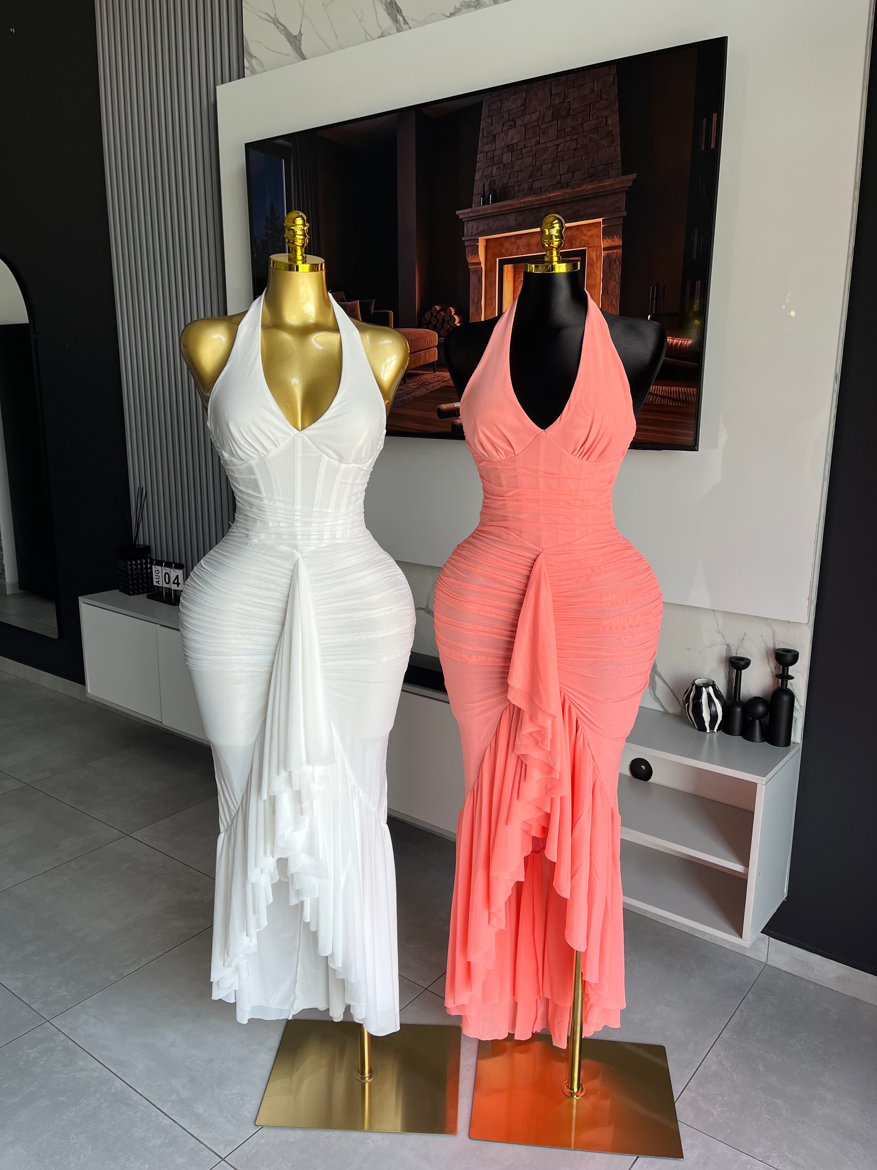 Carmine Ruched Halter Maxi Dress