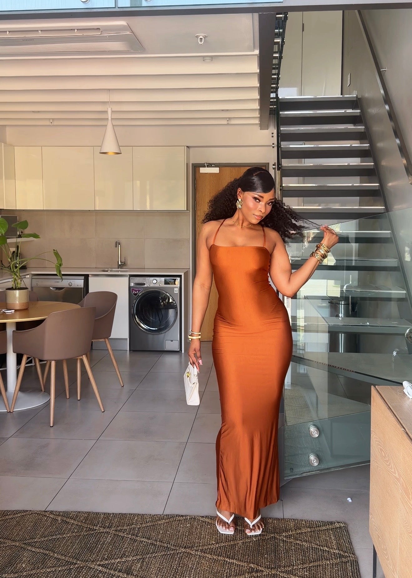 Nadia Open-Back Maxi Dress Orange