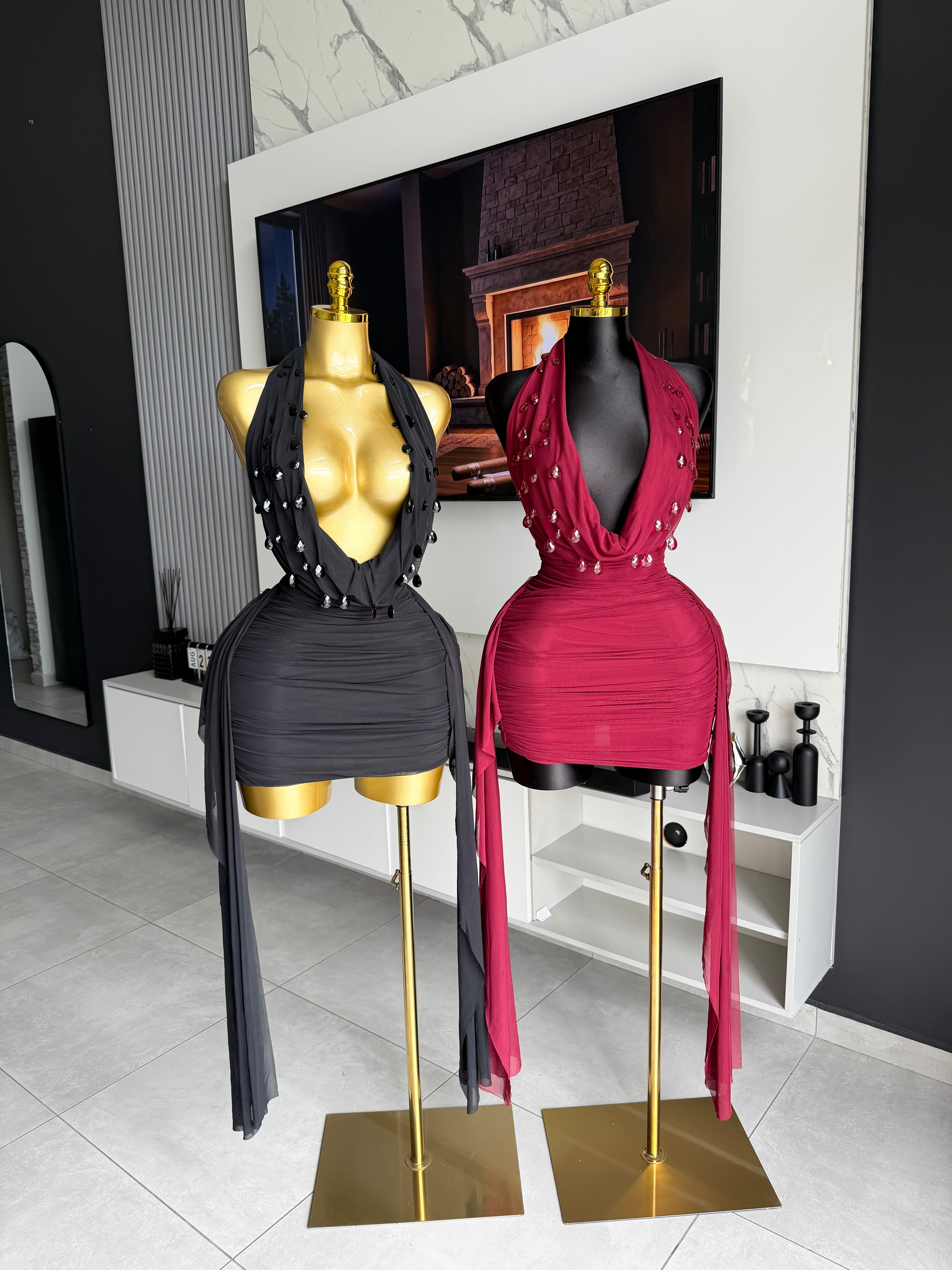 Sienna Embellished Drape Mini Dress