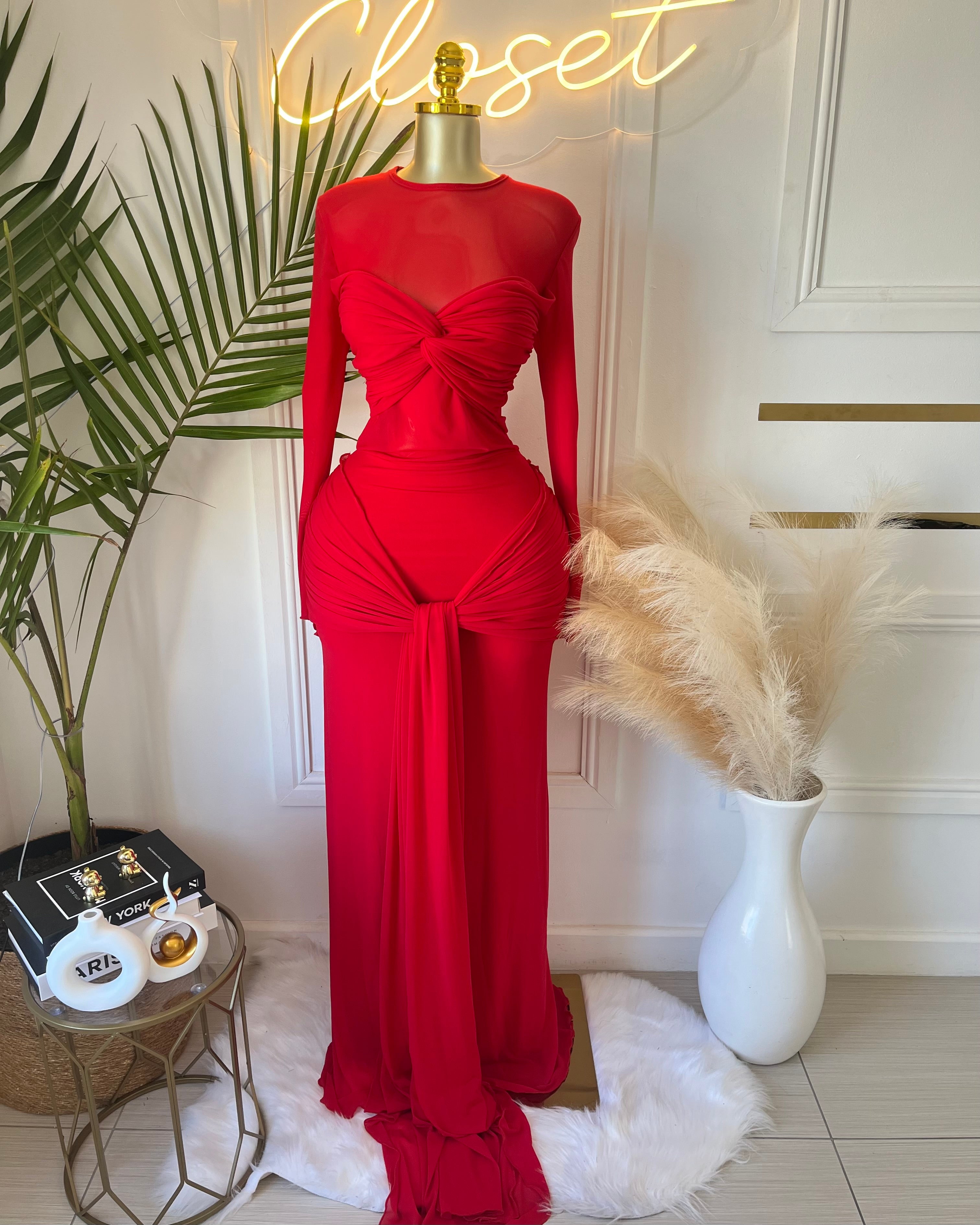 Qamila Ruched Maxi Dress (Stretch Mesh)