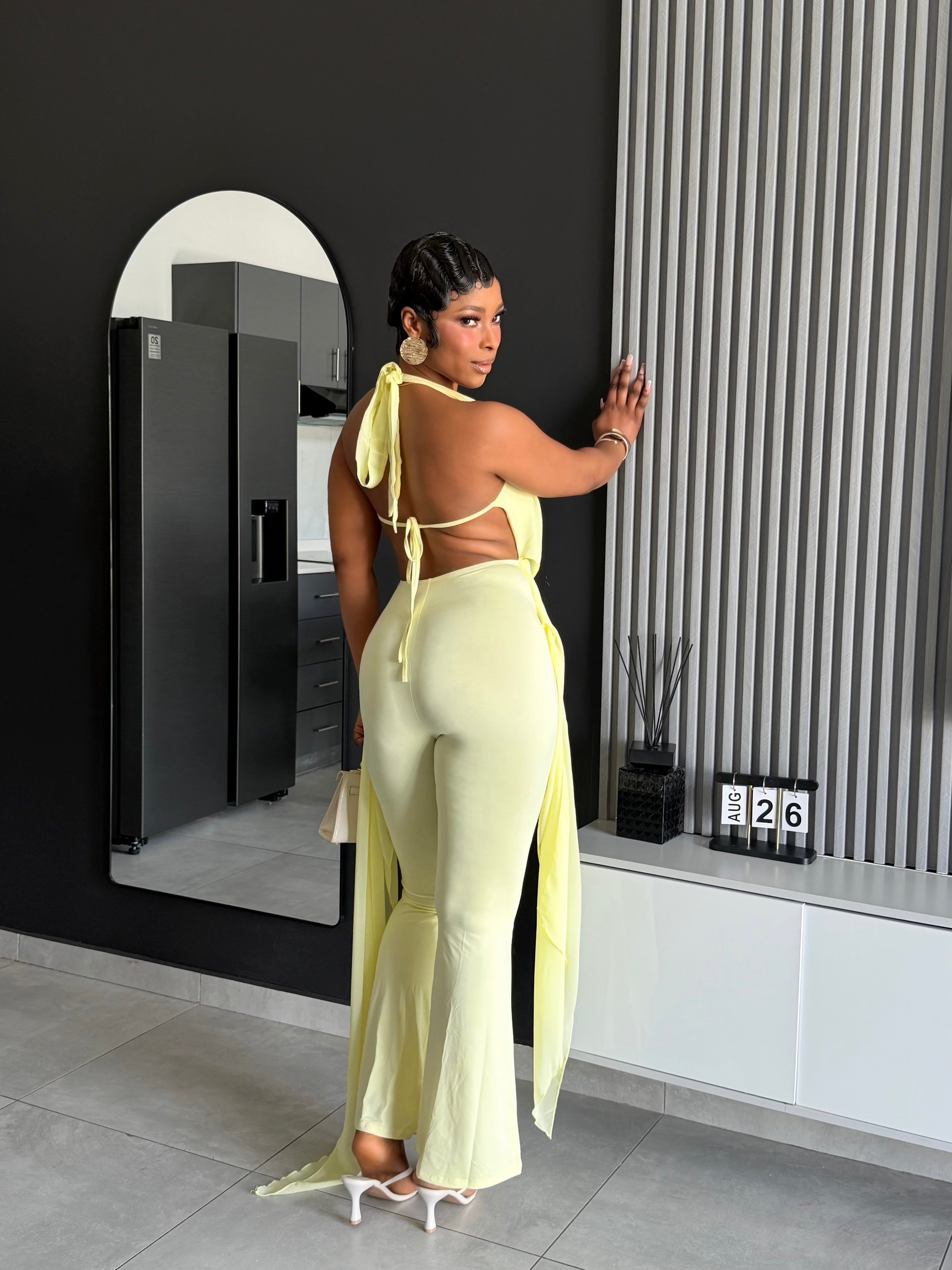 Amy Draped Wide Leg Jumpsuit Yellow
