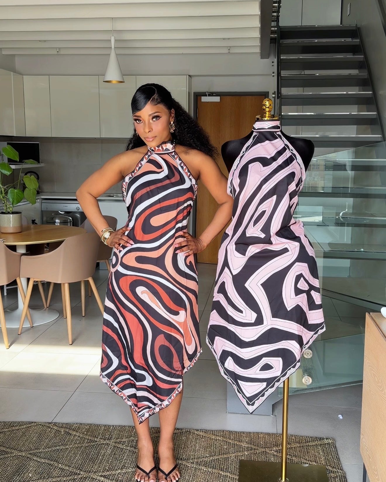 Naomi Abstract Print Halter Dress