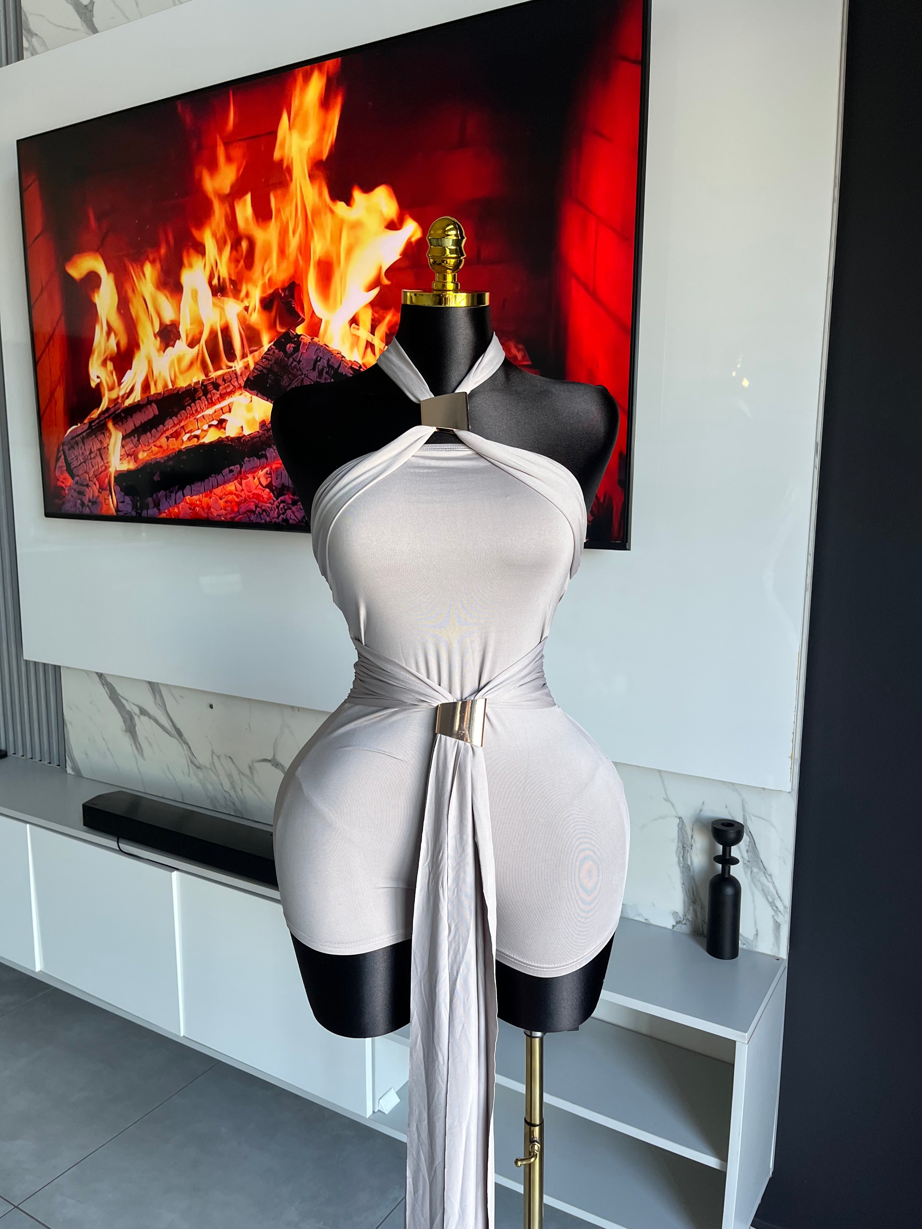 Oralee Halter Drape Romper Grey