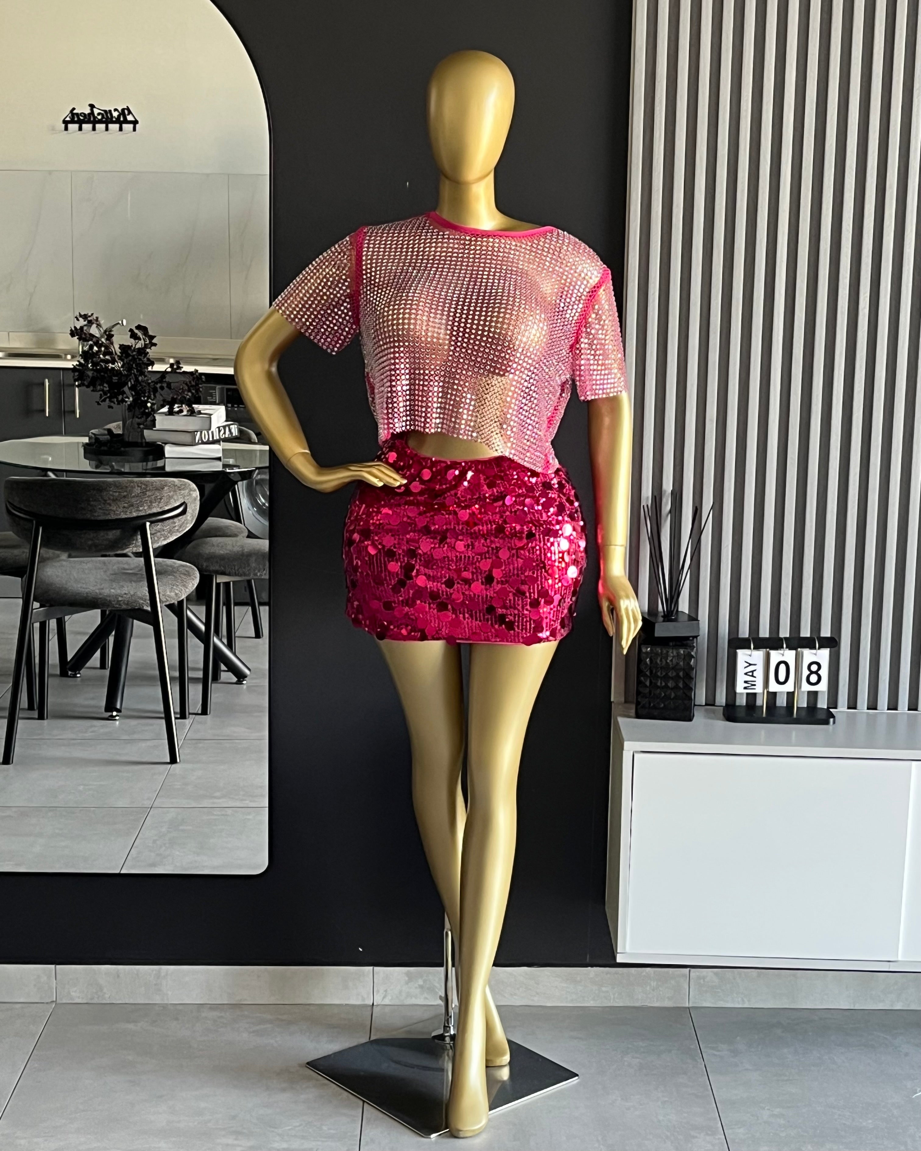 Cassidy Rhinestones Mesh Top & Skirt