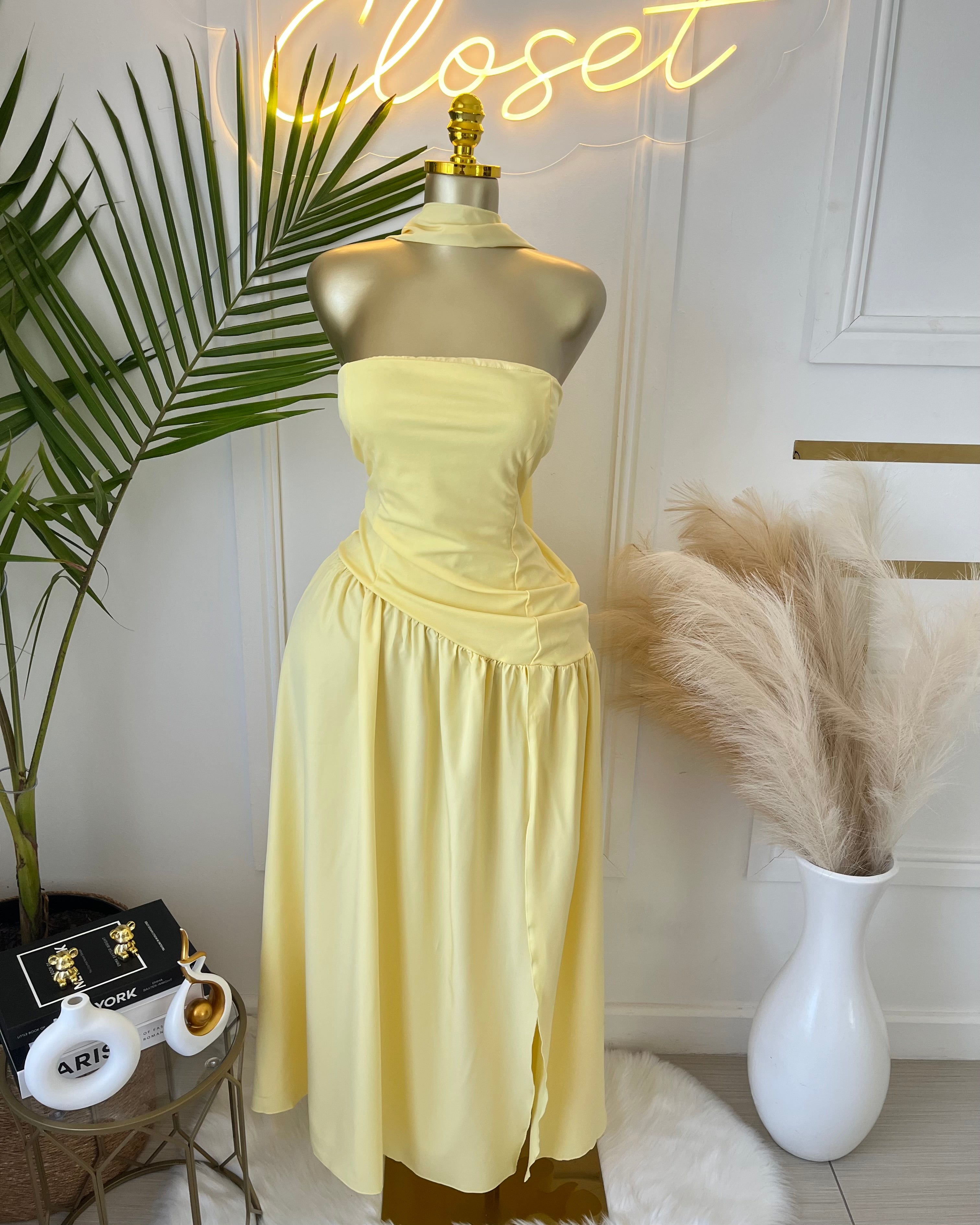 Amara Draped Elegance Gown yellow