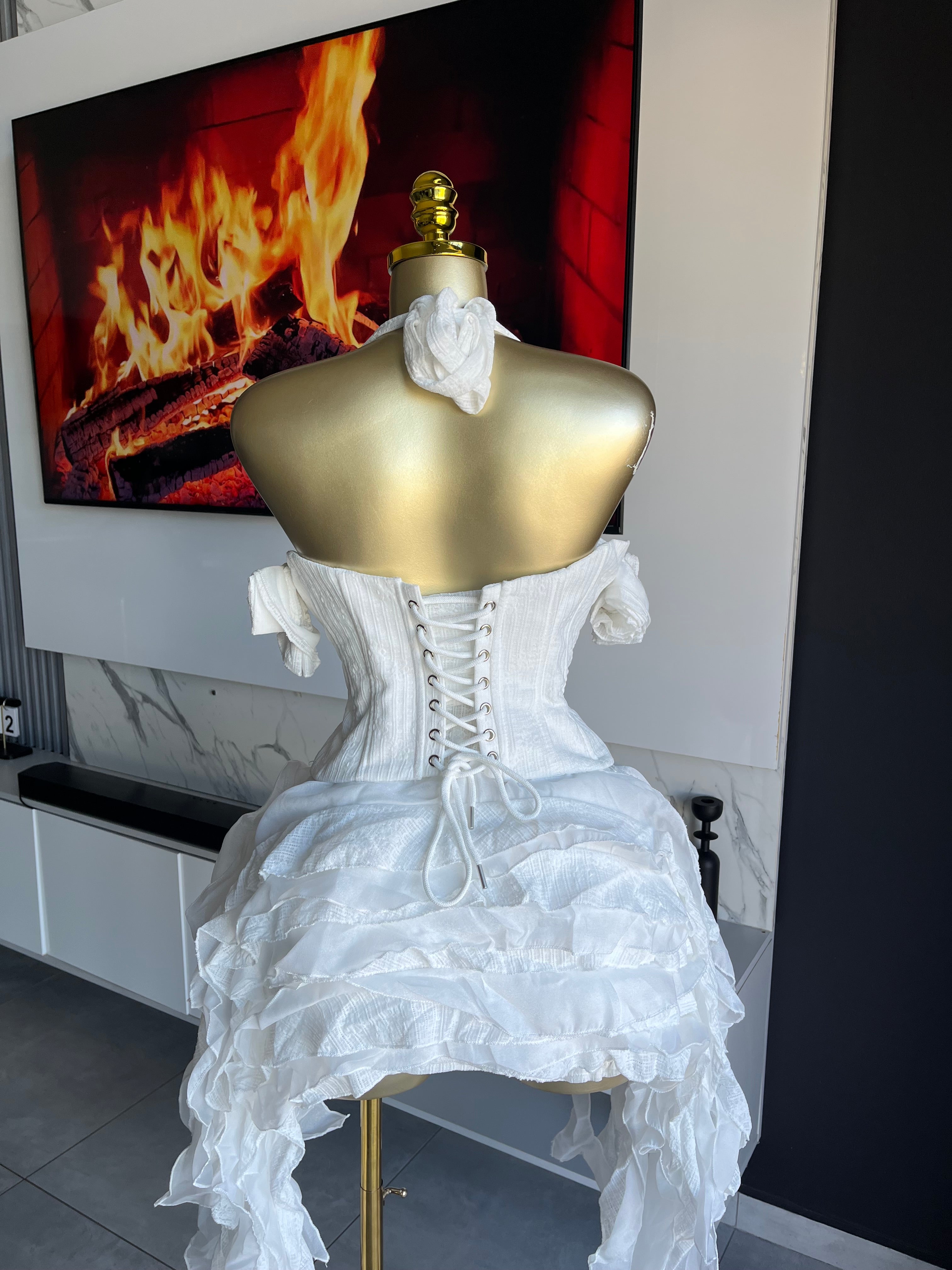 Velora Corset Ruffle Dress White