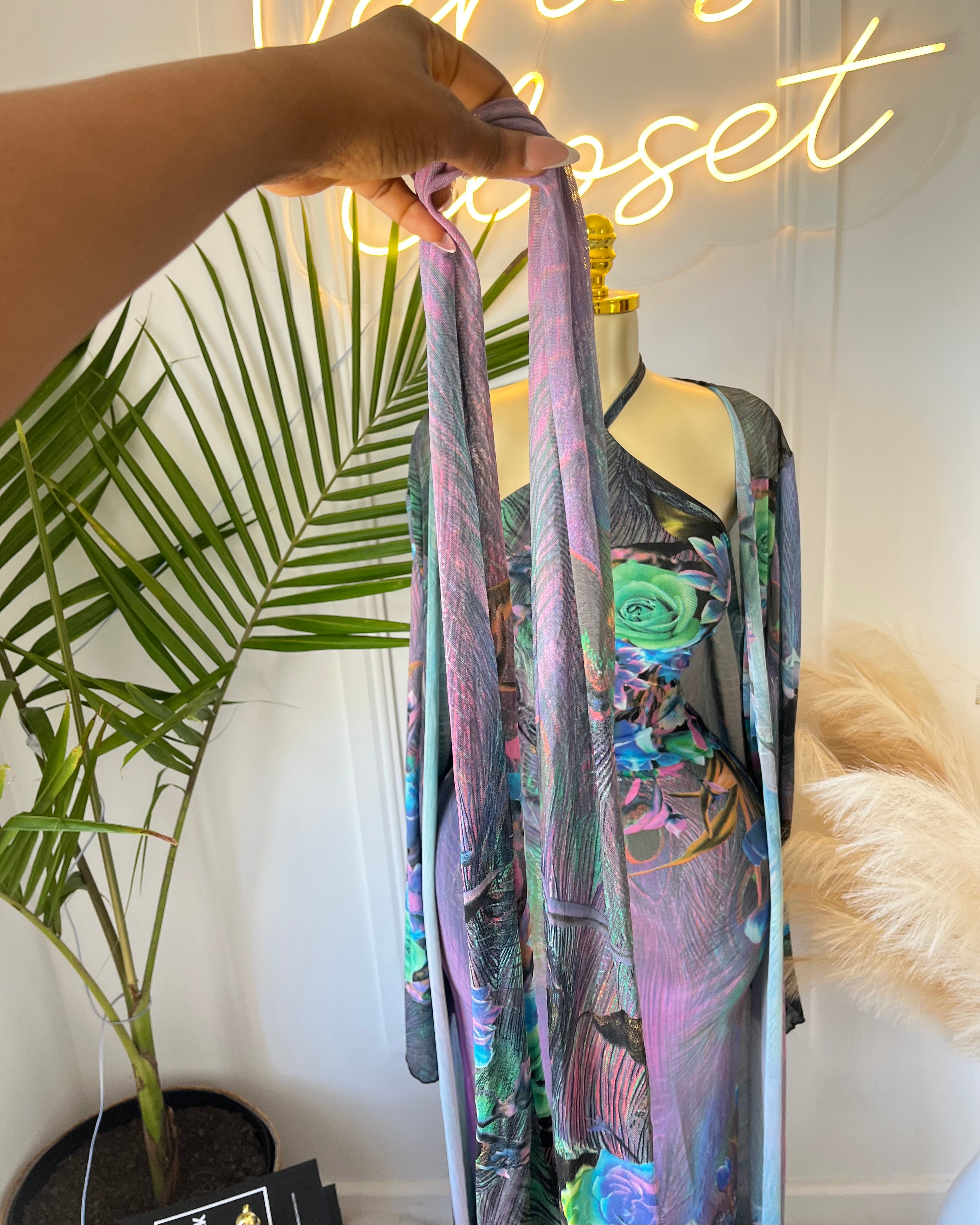 Aurelia Peacock Mesh Maxi Dress