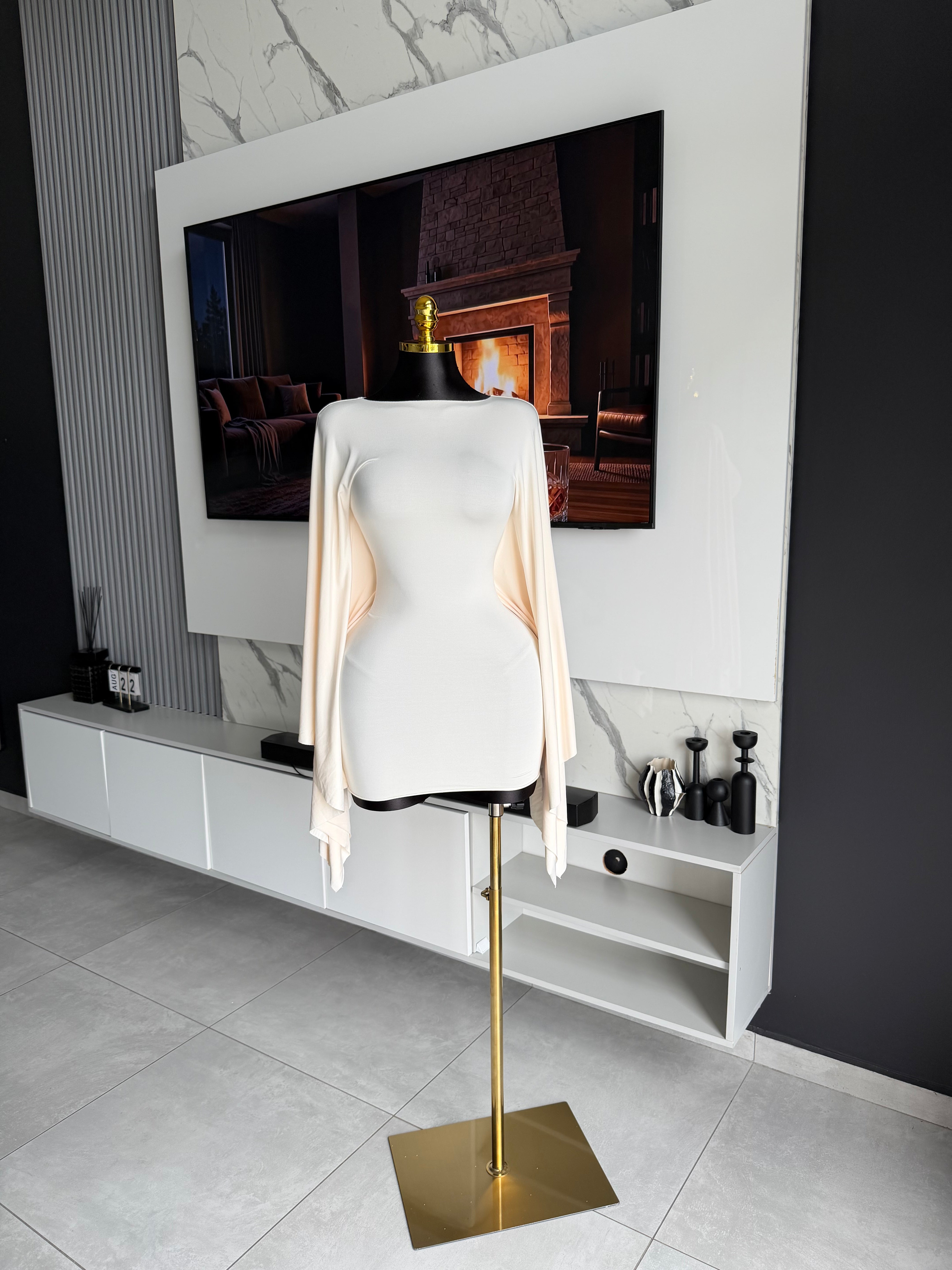 Happiness Ruched Batwing Sleeve Mini Dress