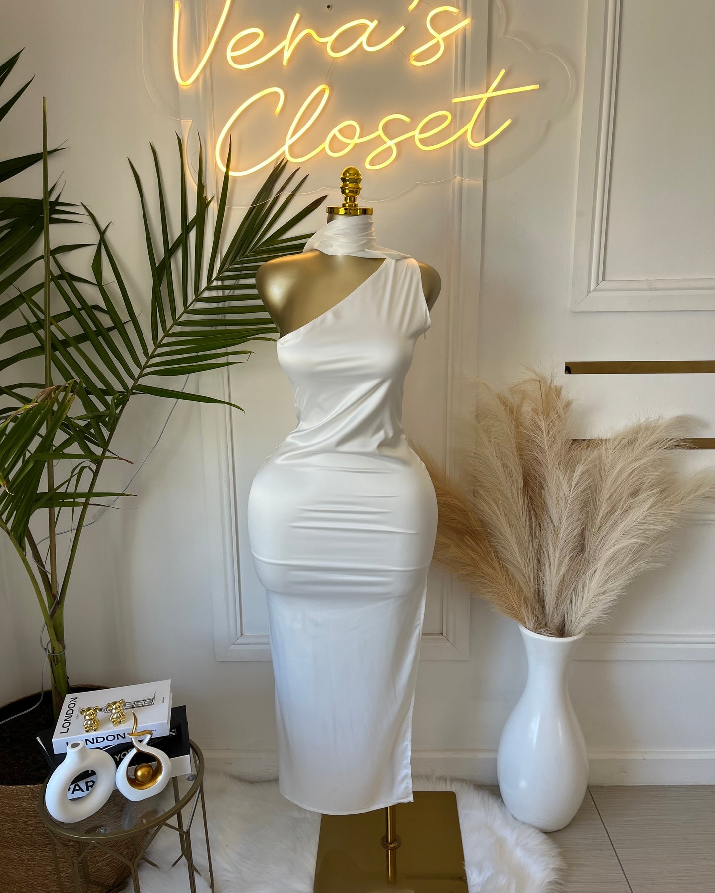 Micah Ivory One-Shoulder Midi Dress