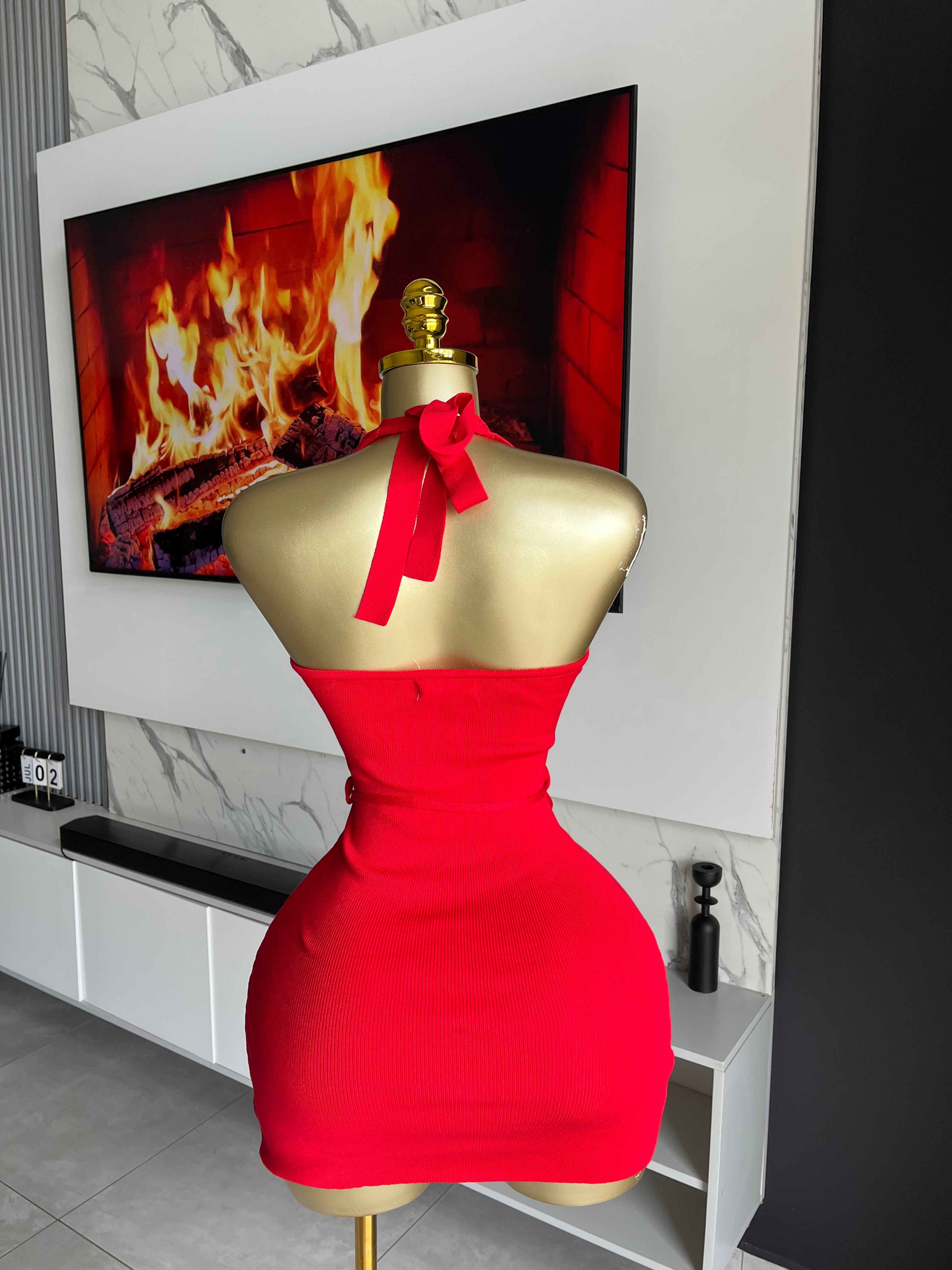 Khari Sculpted Halter Mini Dress