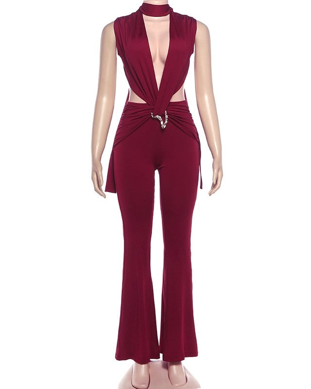 Mello Burgundy Cut-Out Jumpsuit