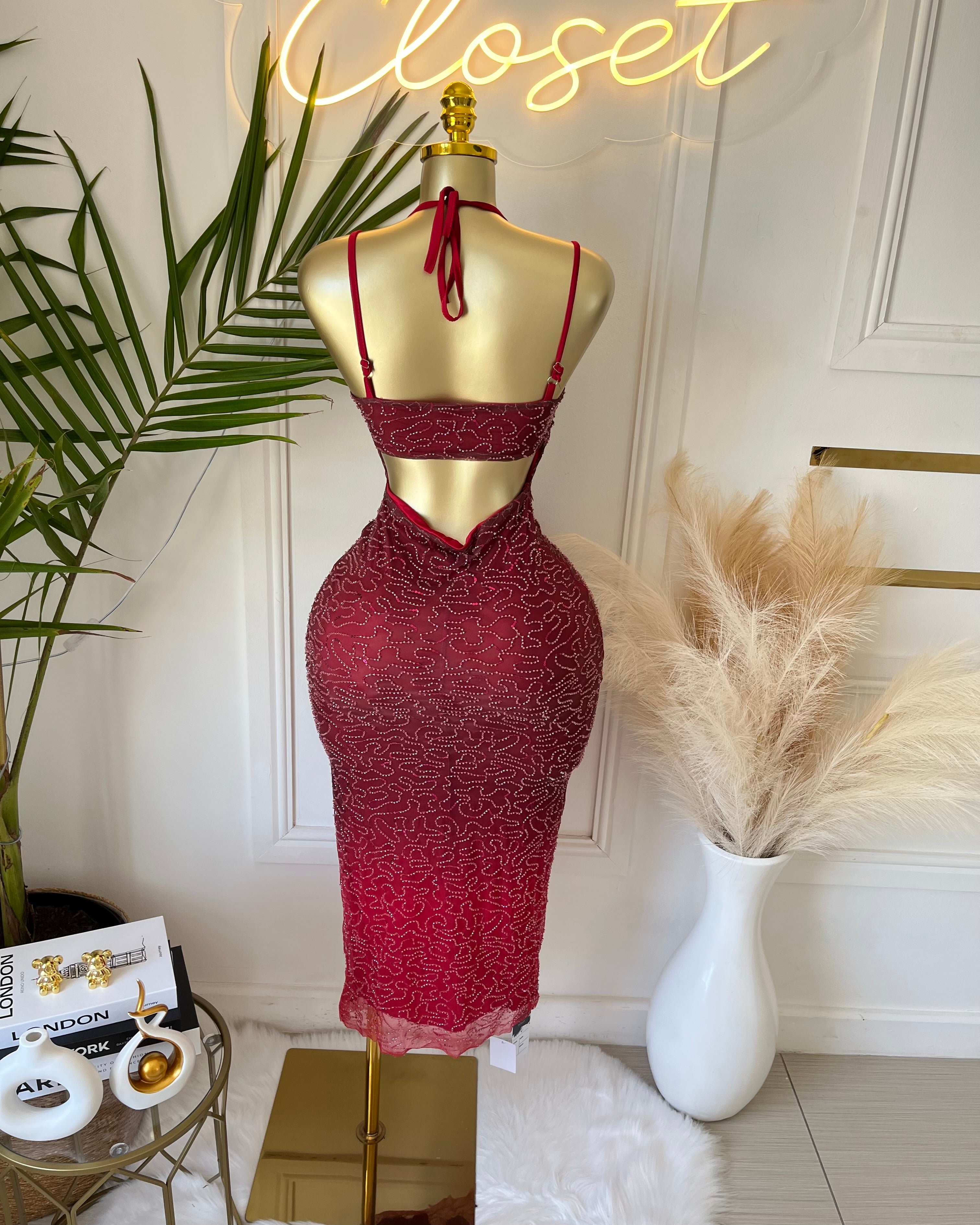 Scarlett Ember Beaded Midi Dress