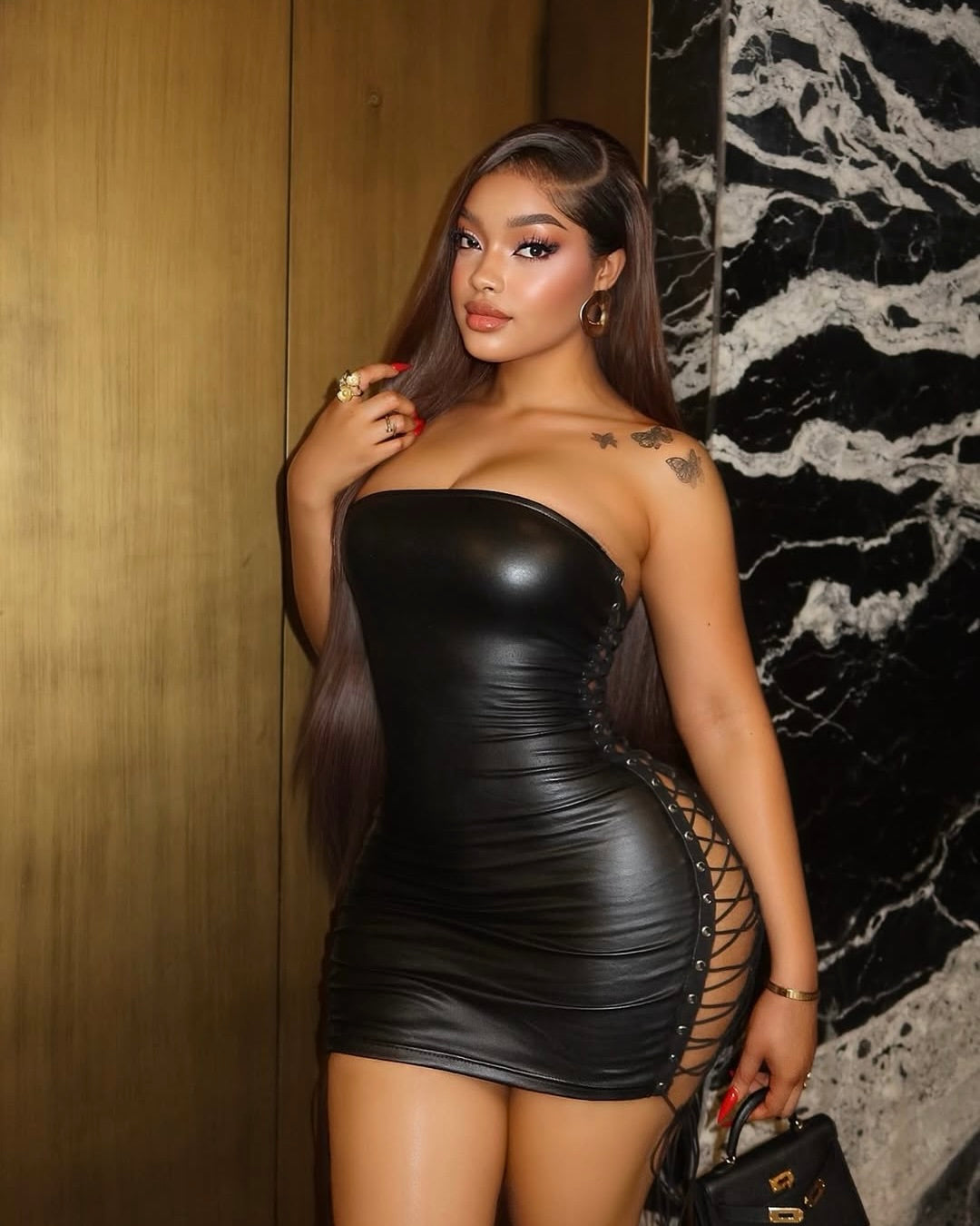 Vore Lace-Up Faux Leather Mini Dress