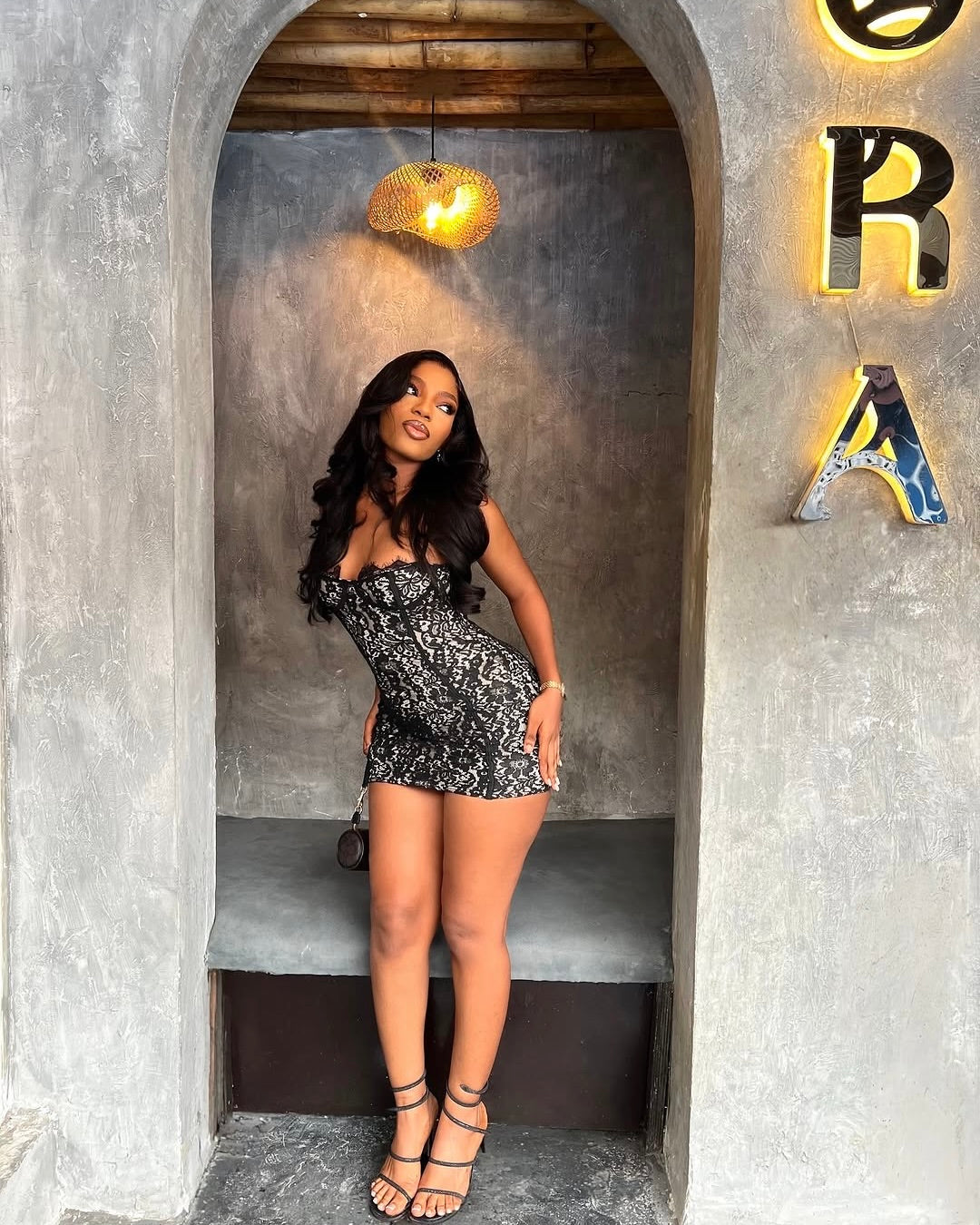 Vitals Lace Corset Bodycon Mini Dress Black