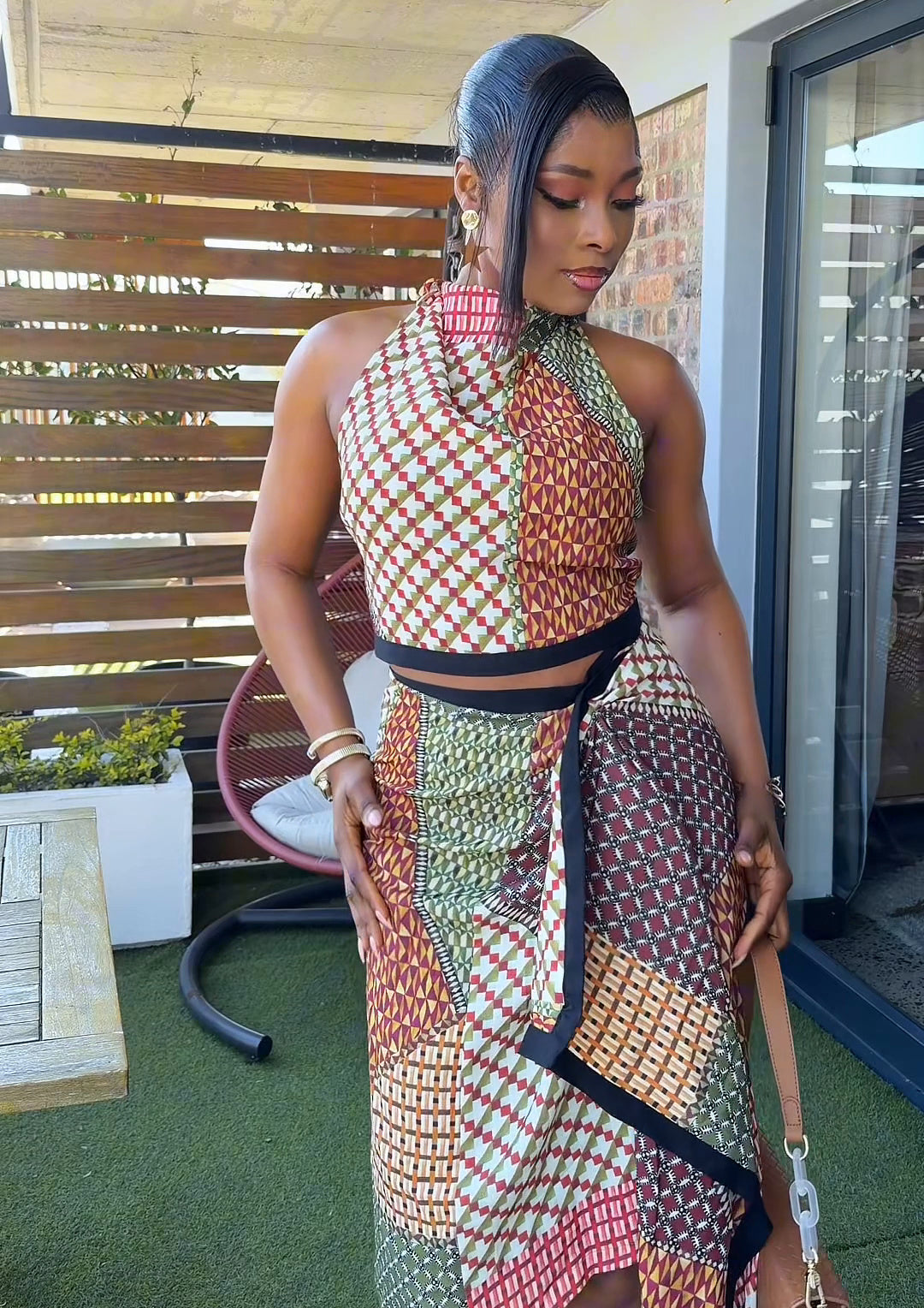 Kaya Patchwork Halter Wrap Skirt Set