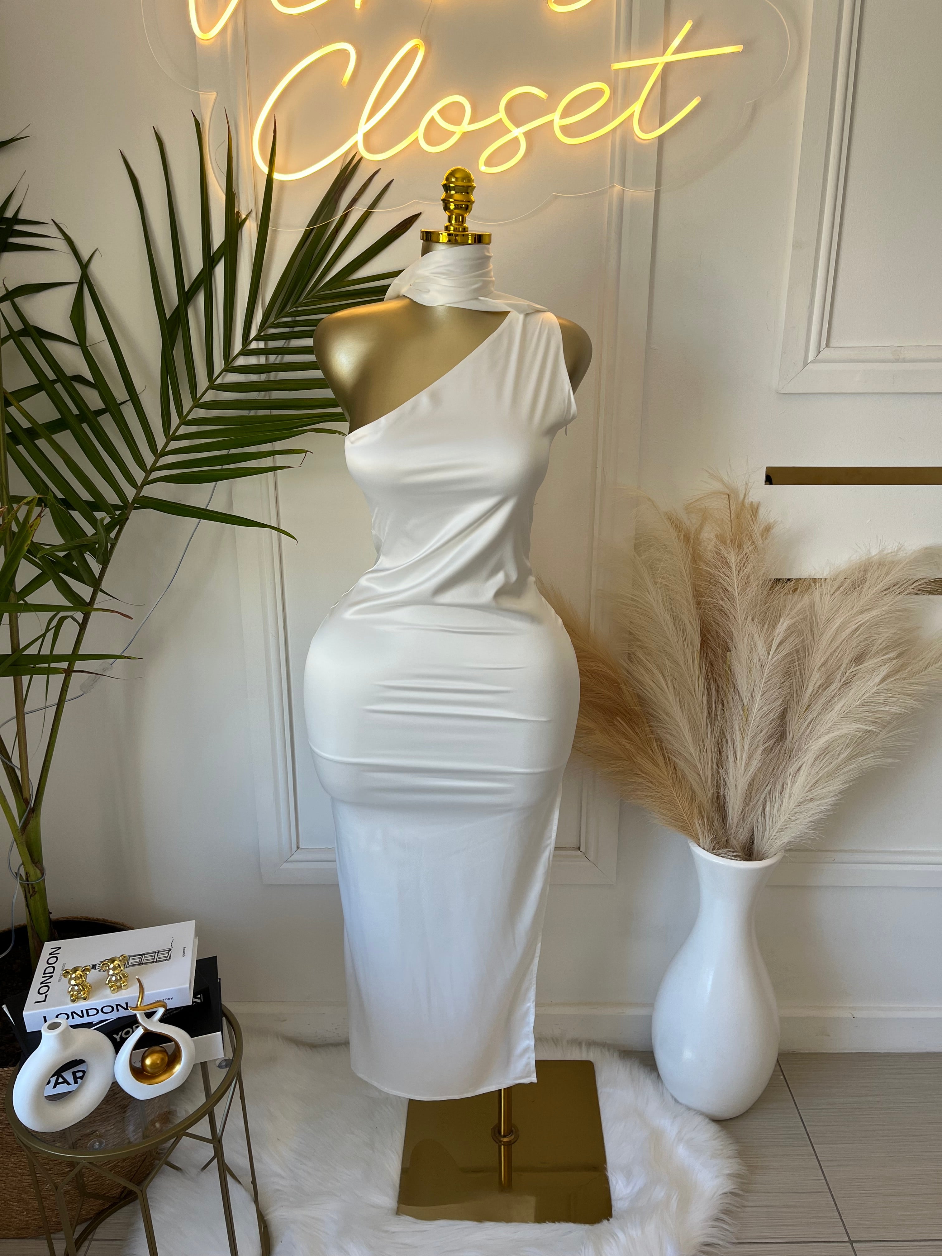 Micah Ivory One-Shoulder Midi Dress