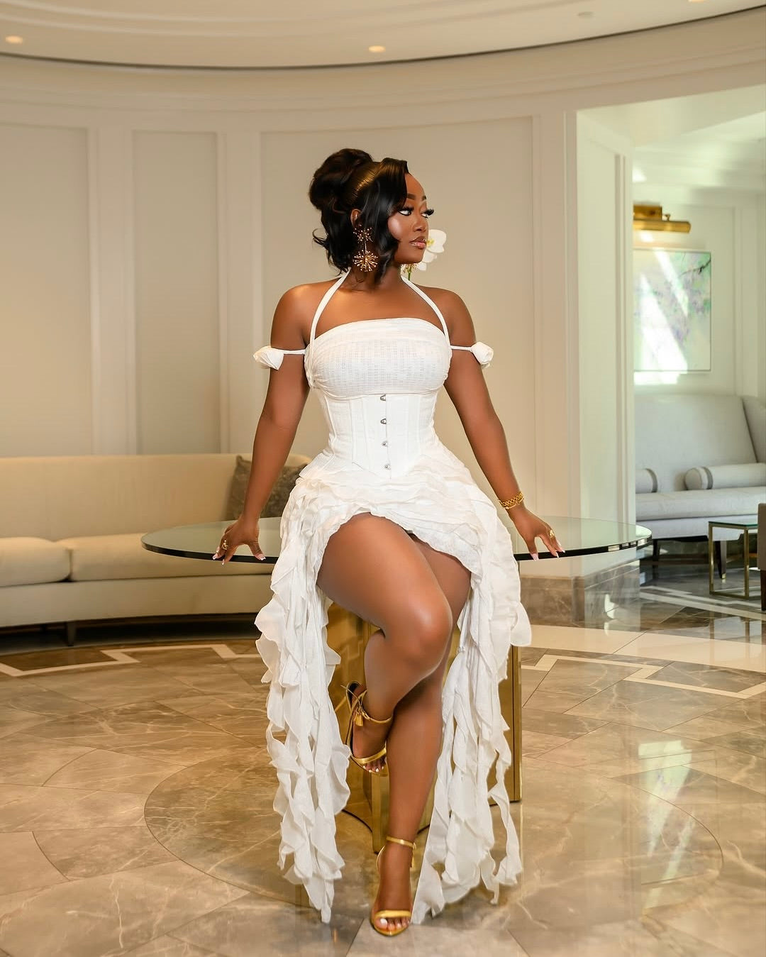 Velora Corset Ruffle Dress White