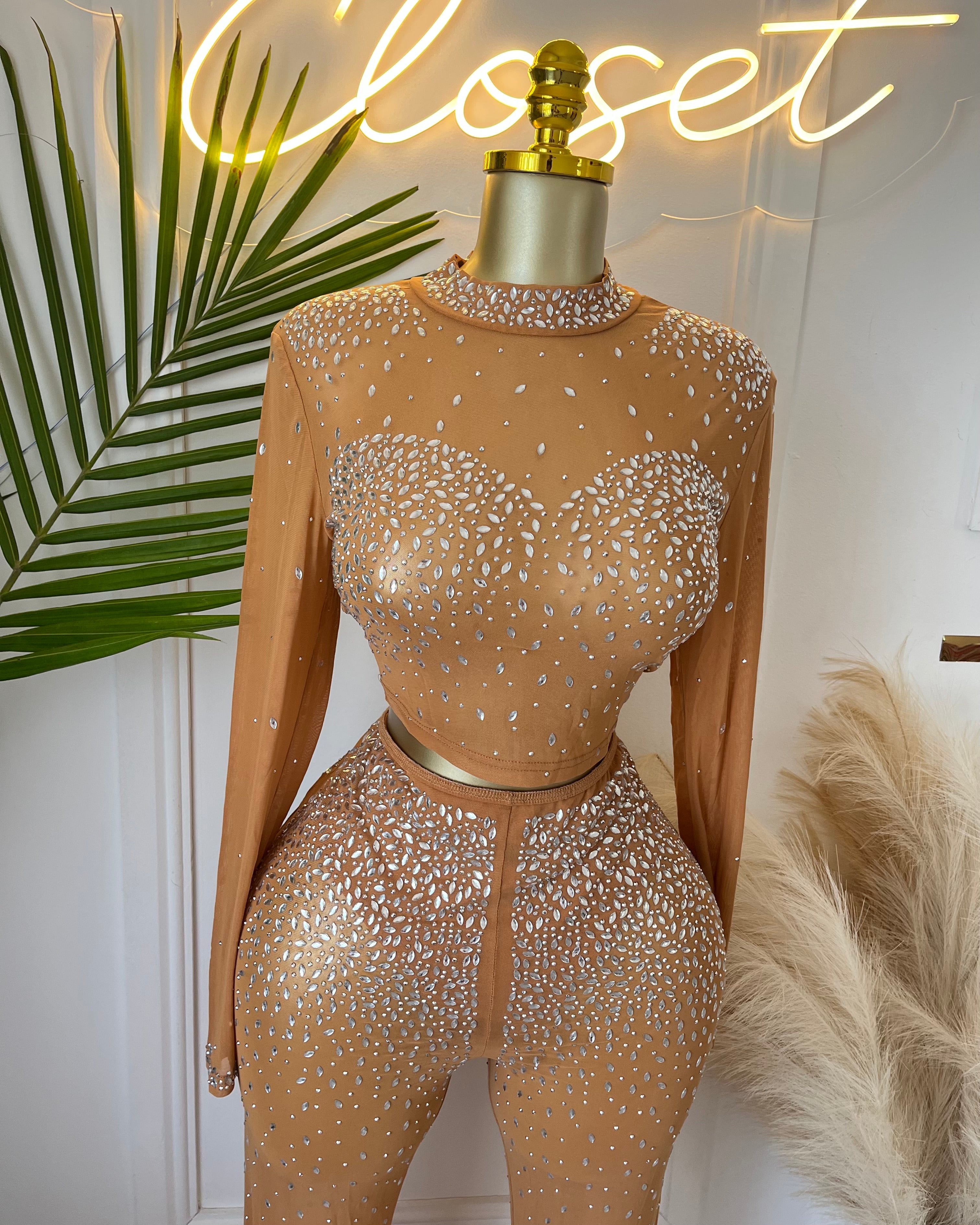 Dabney Crystal Mesh Pant Set