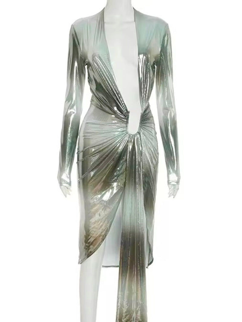 Solenne Satin Wrap Plunge Dress