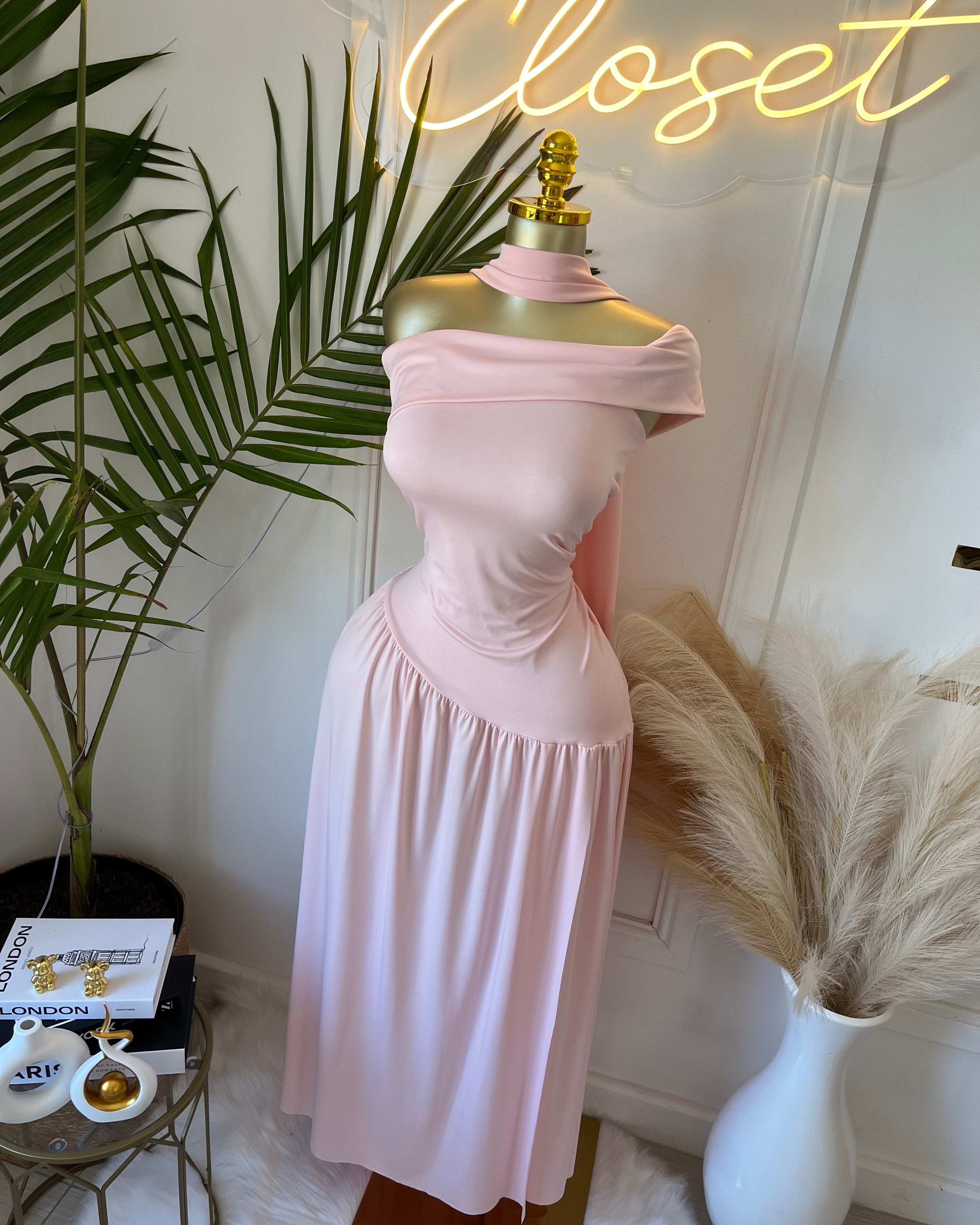 Amara Blush Off-Shoulder Maxi Dress