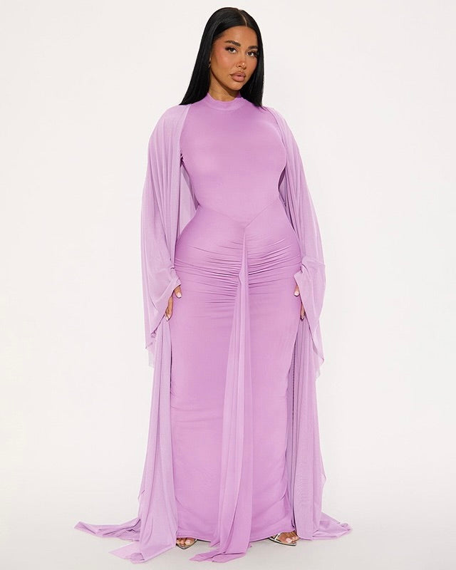 Noire Draped Sleeve Maxi Dress Purple